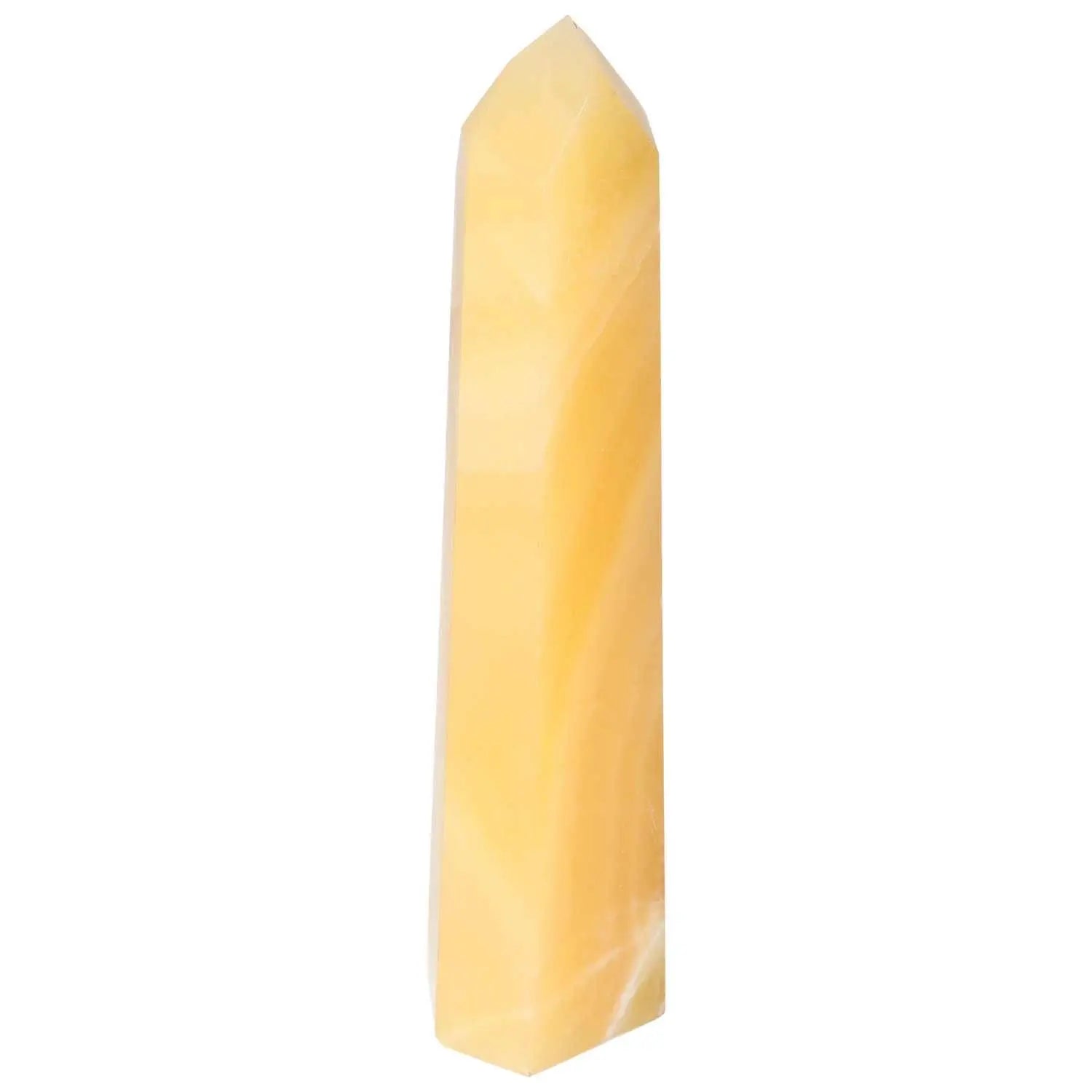 Mexican Calcite Obelisk from Sylvia Crystals, known for enhancing motivation and boosting energy, perfect for concentration and memory.