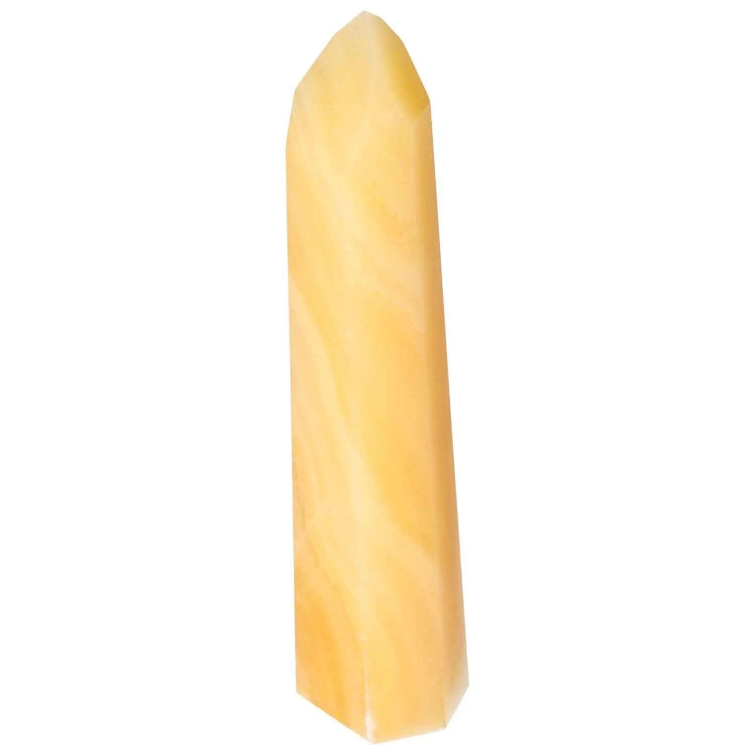 Mexican Calcite Obelisk from Sylvia Crystals, known for enhancing energy, concentration, and memory. Handpicked for quality and elegance.