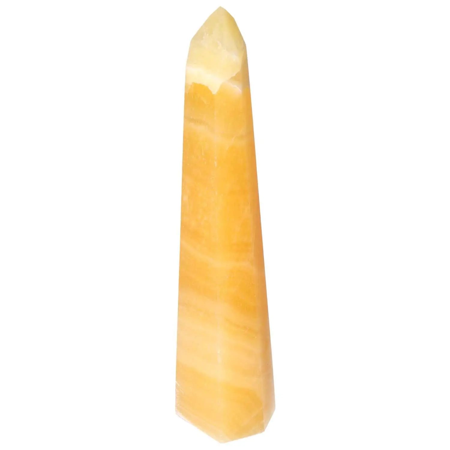 Mexican Calcite Obelisk by Sylvia Crystals, premium handpicked gemstone for enhancing self-confidence and spiritual transformation.