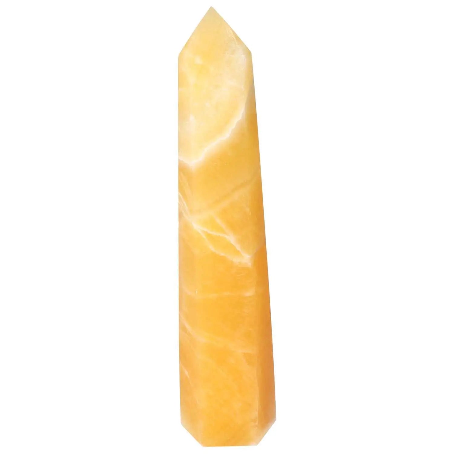 Mexican Calcite Obelisk from Sylvia Crystals, a decorative piece that enhances confidence, motivation, and memory focus.