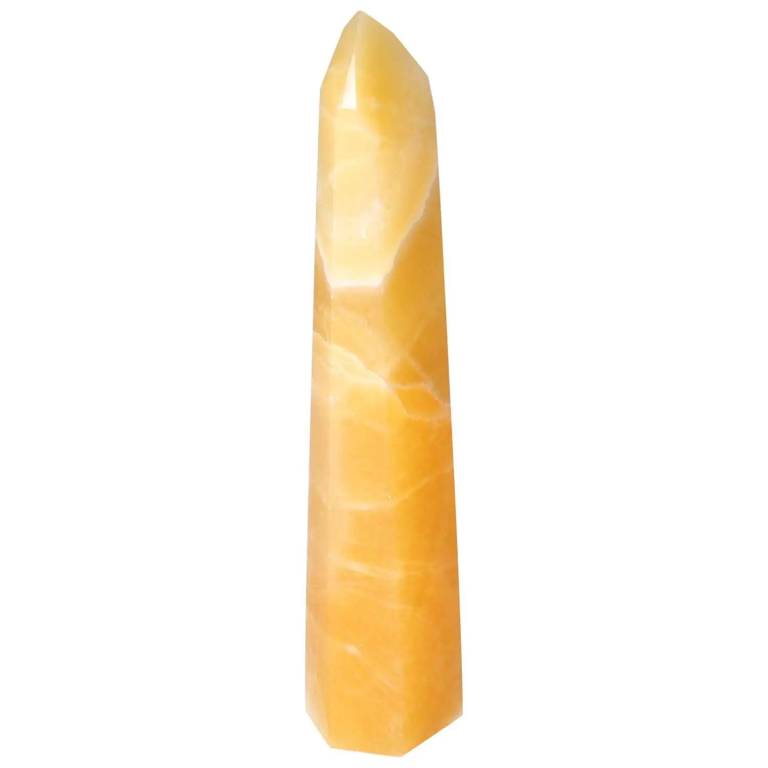 Mexican Calcite Obelisk by Sylvia Crystals, enhances focus and confidence, premium handpicked crystal, transforms energy, decorative piece.