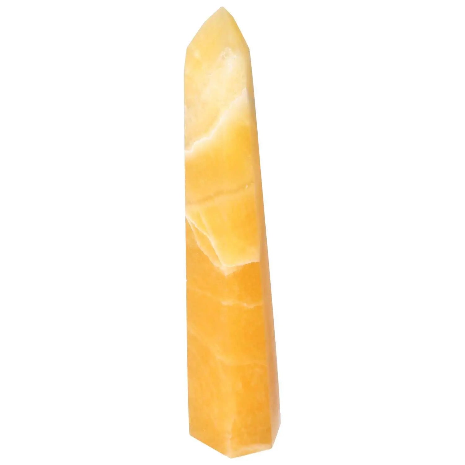 Mexican Calcite Obelisk from Sylvia Crystals, enhancing self-confidence and focus, beautifully handcrafted for transformation.