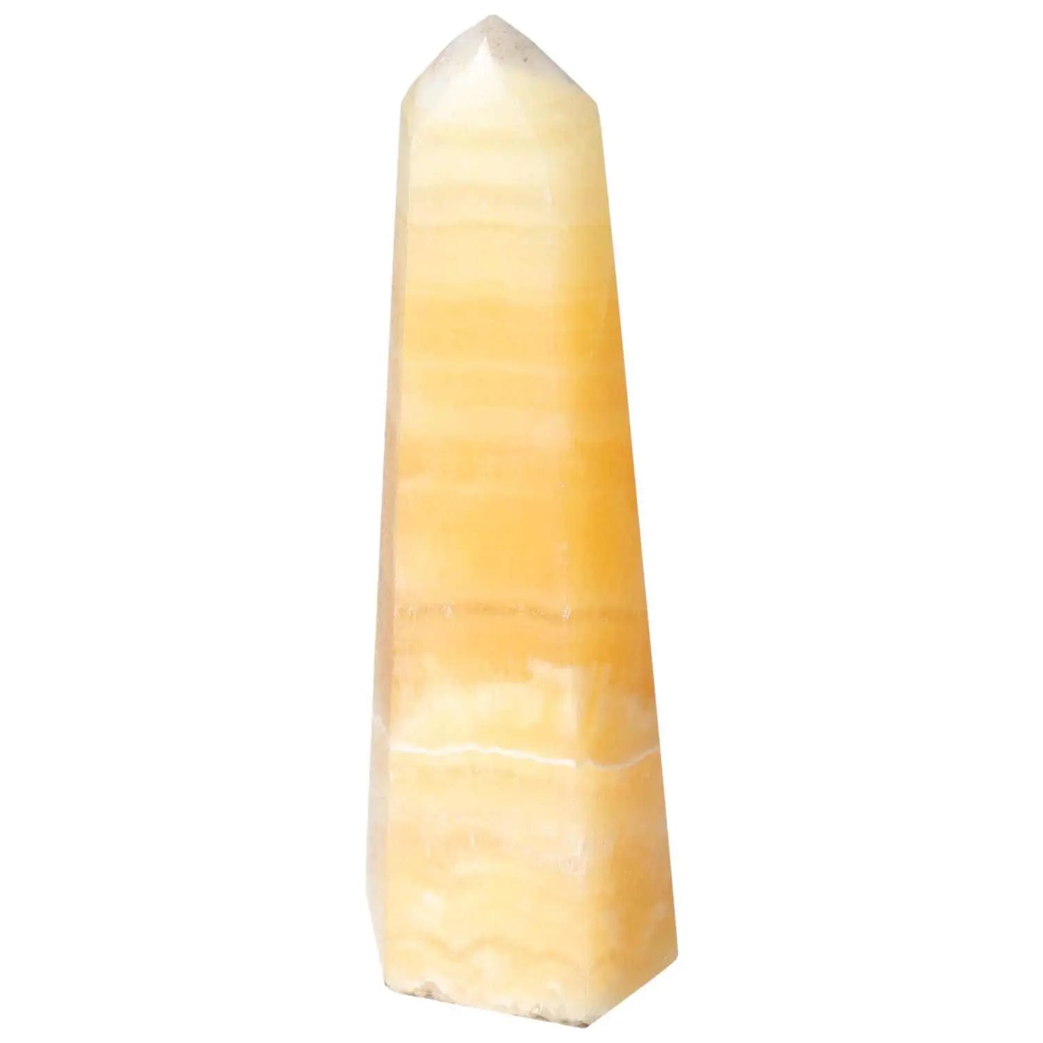 Mexican Calcite Obelisk from Sylvia Crystals, a handpicked decor piece known for enhancing self-confidence and personal transformation.