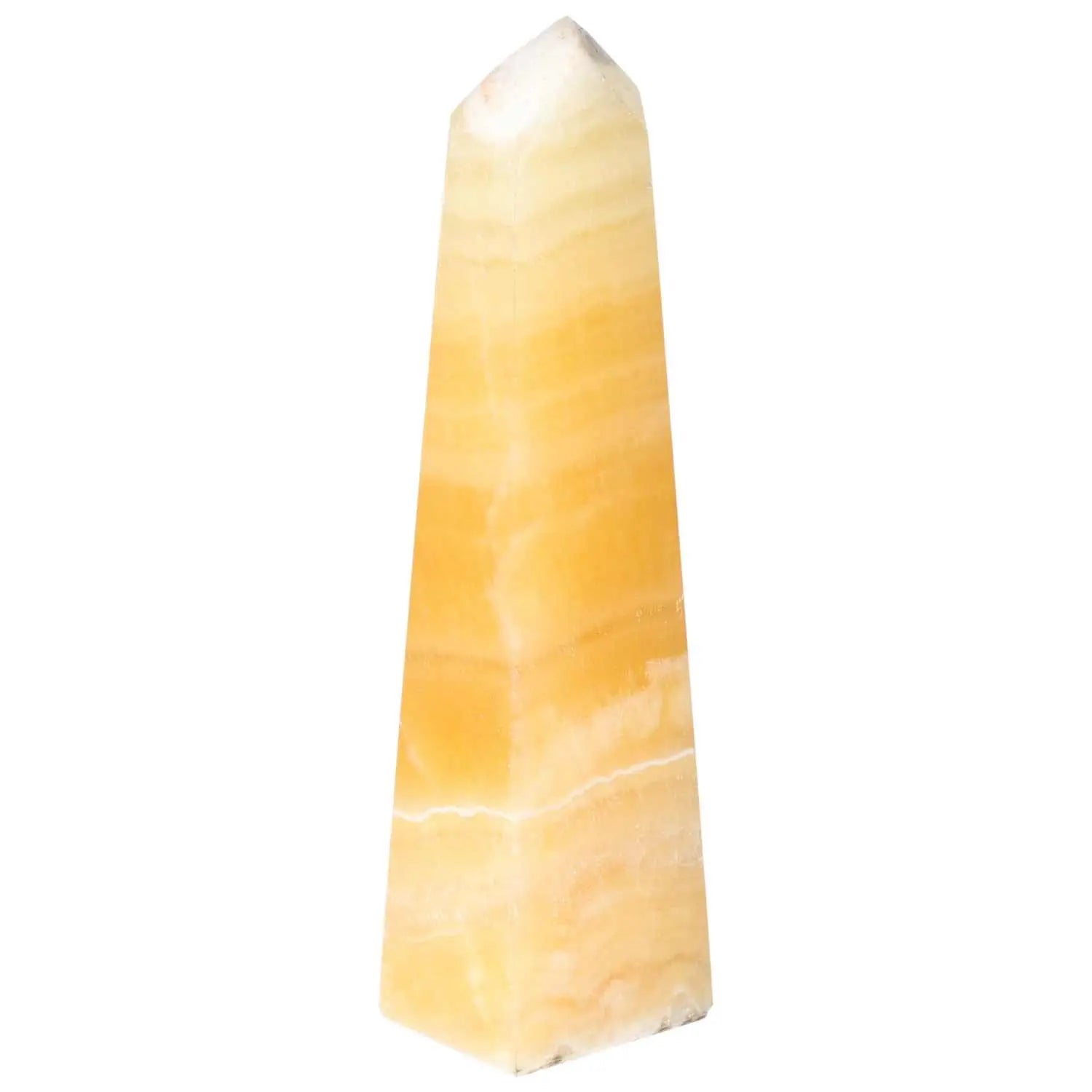 Mexican Calcite Obelisk from Sylvia Crystals, a premium decor piece known for enhancing self-confidence and motivation.