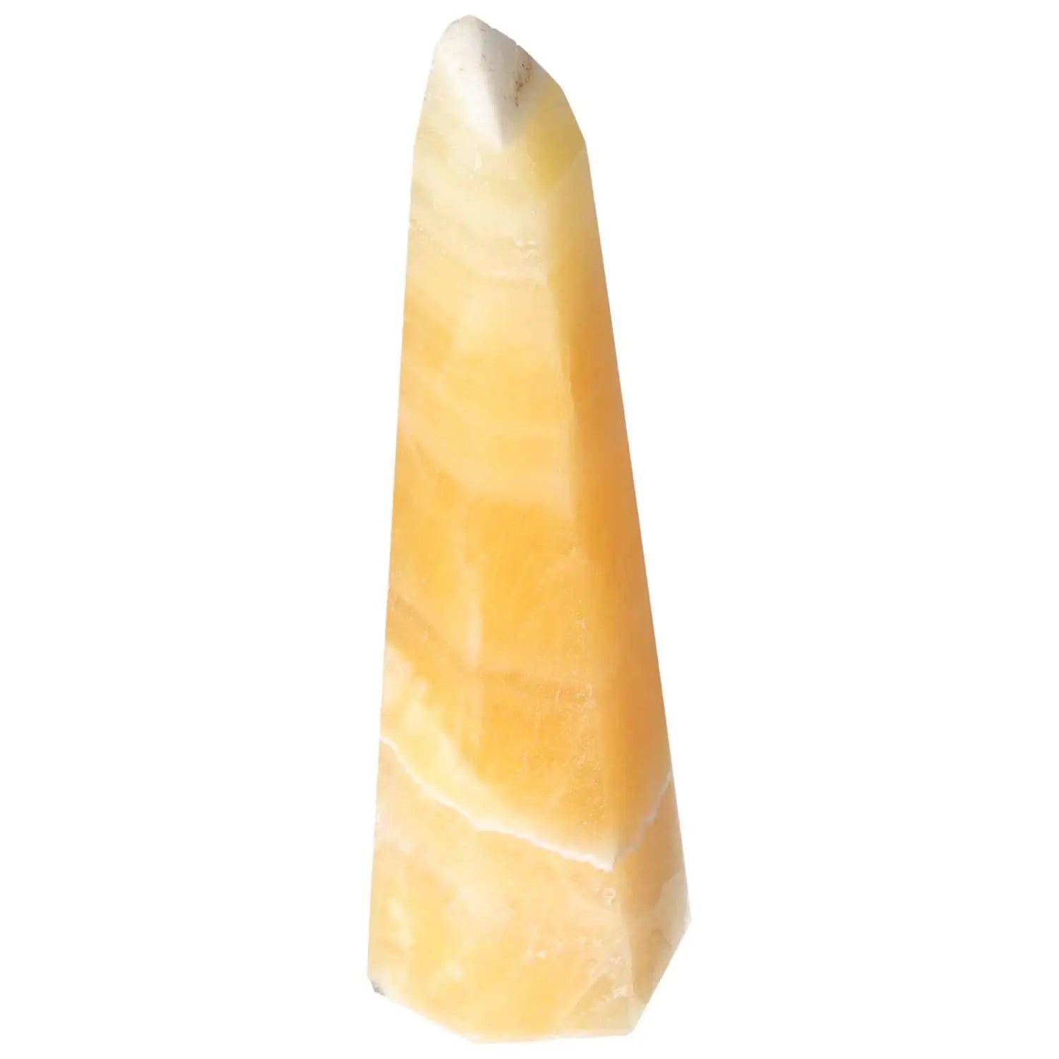 Mexican Calcite Obelisk from Sylvia Crystals, a premium decor piece known for enhancing self-confidence and motivation.