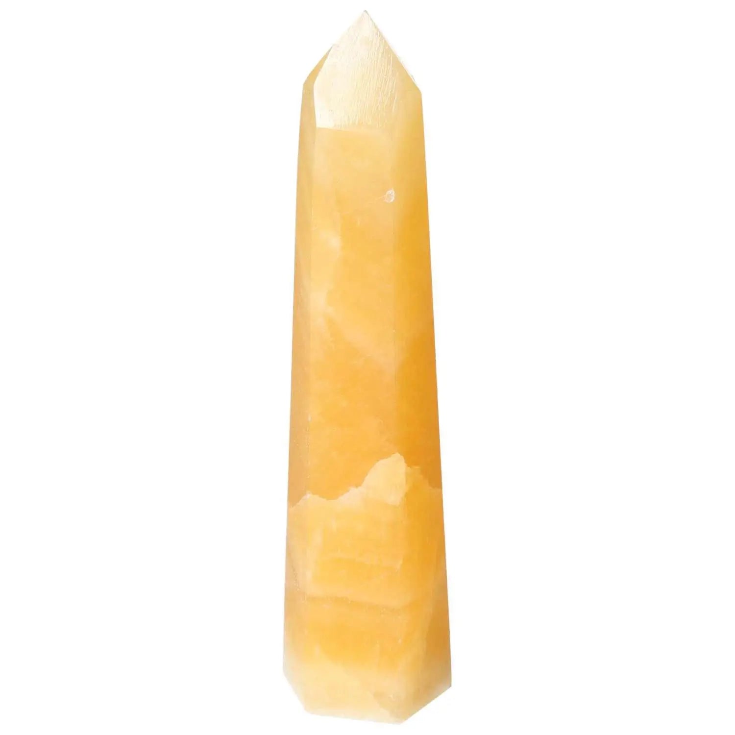 Mexican Calcite Obelisk by Sylvia Crystals, a symbol of transformation and growth, enhances self-confidence and boosts motivation.