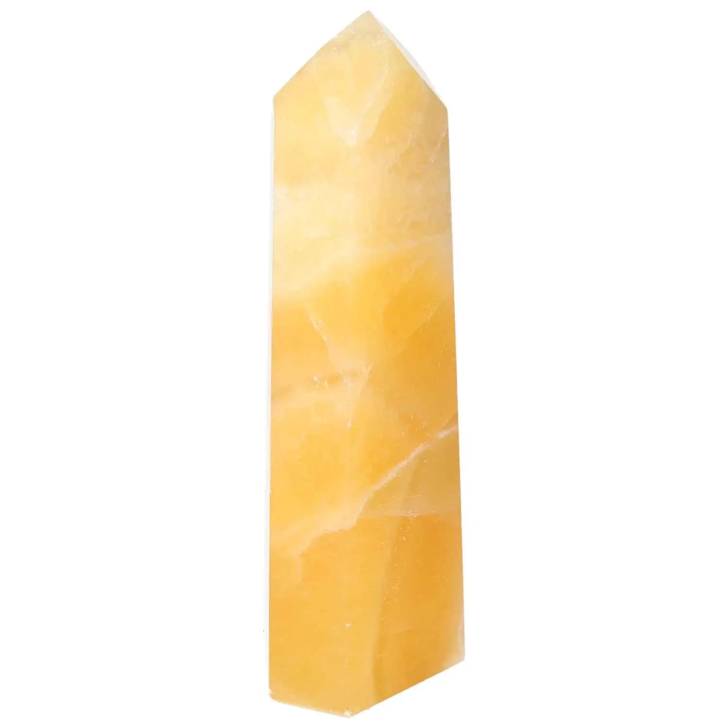 Mexican Calcite Obelisk from Sylvia Crystals, enhances self-confidence and personal growth. Exquisite spiritual gemstone display piece.