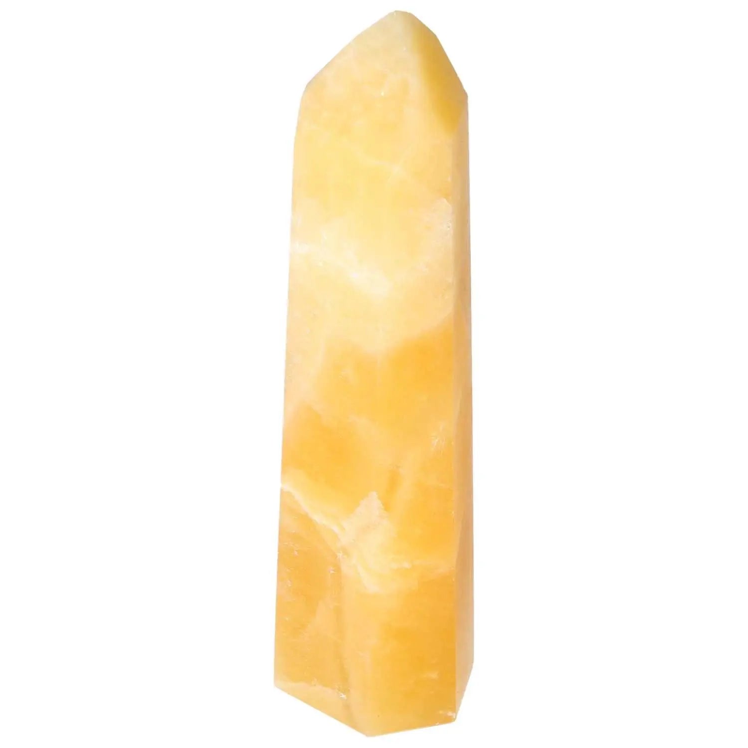 Mexican Calcite Obelisk by Sylvia Crystals, enhancing self-confidence and personal growth, crafted for spiritual significance.