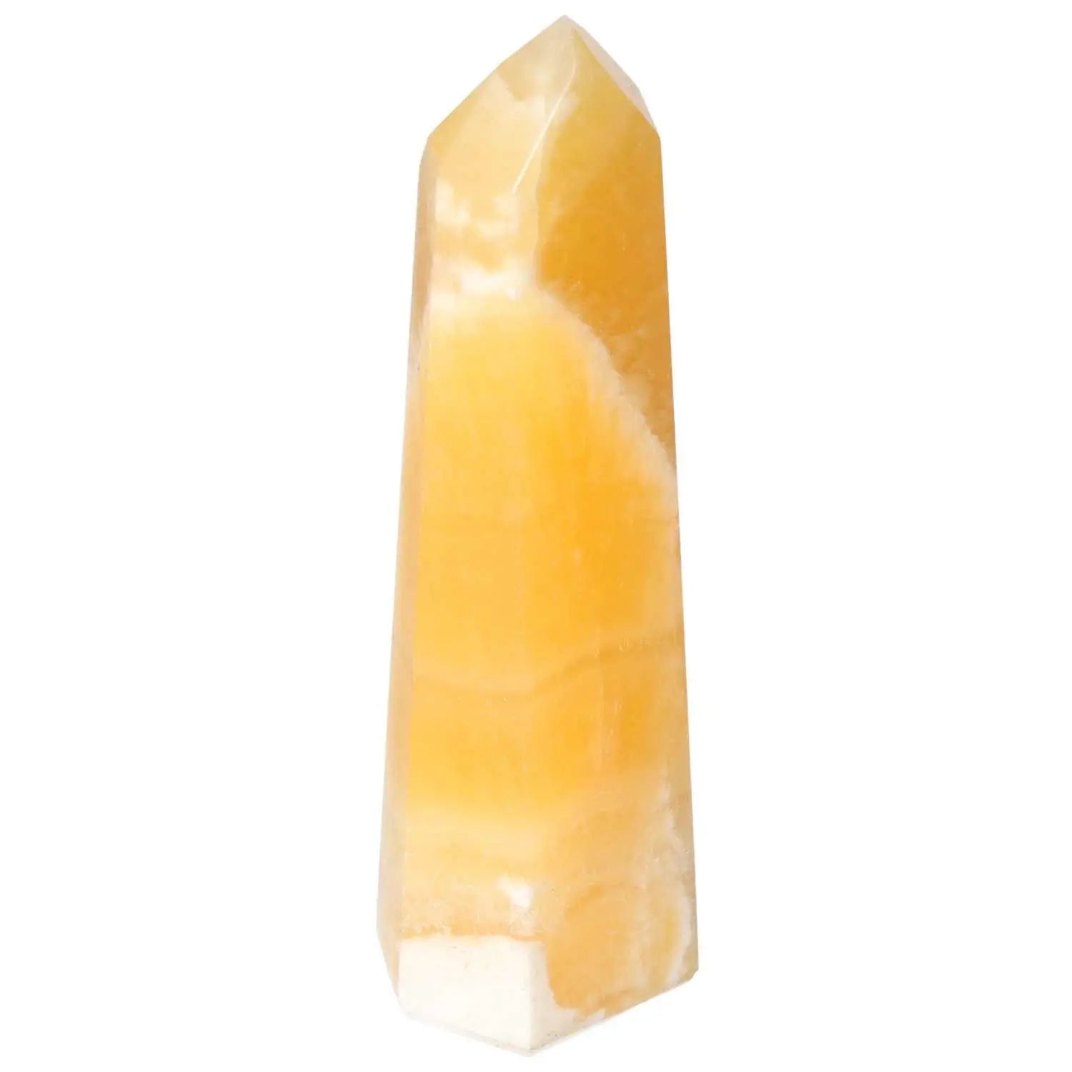 Mexican Calcite Obelisk from Sylvia Crystals, enhancing self-confidence and goal orientation, premium quality luxury gemstone for décor.
