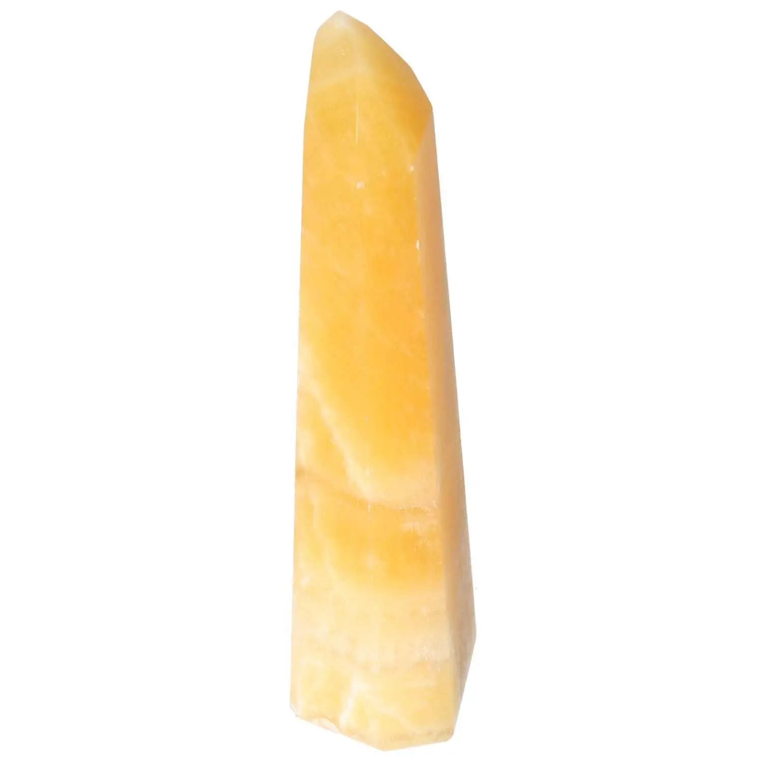 Yellow Mexican Calcite Obelisk from Sylvia Crystals enhancing self-confidence and goal orientation.