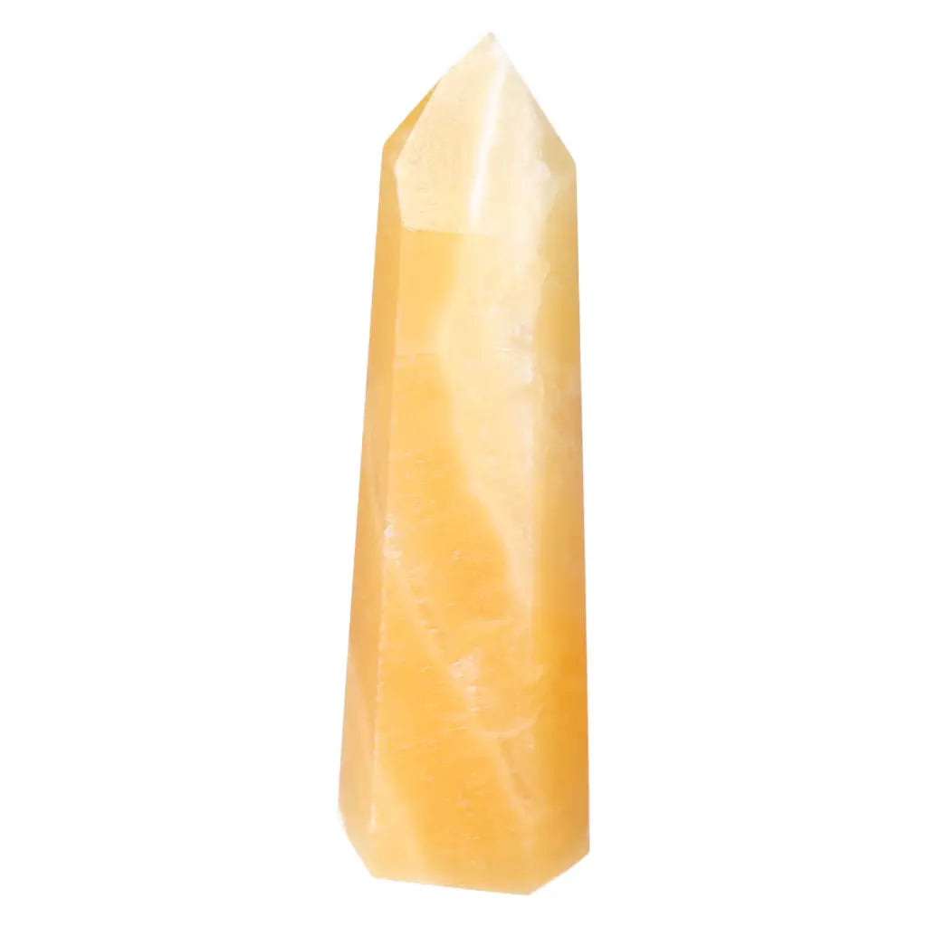 Mexican Calcite Obelisk crystal for spiritual clarity and personal growth by Sylvia Crystals.