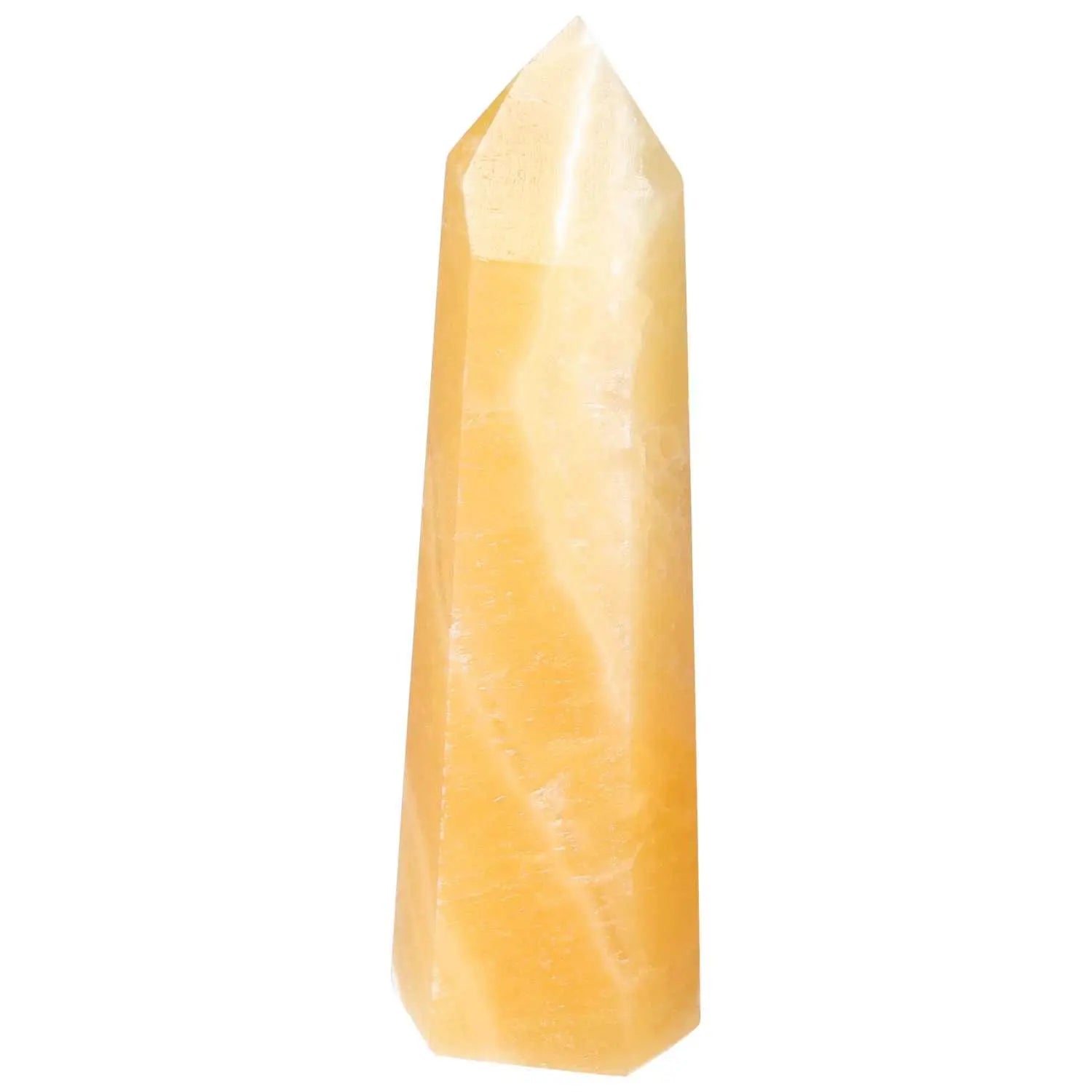 Mexican Calcite Obelisk from Sylvia Crystals, enhances spiritual clarity and self-confidence with natural elegance.