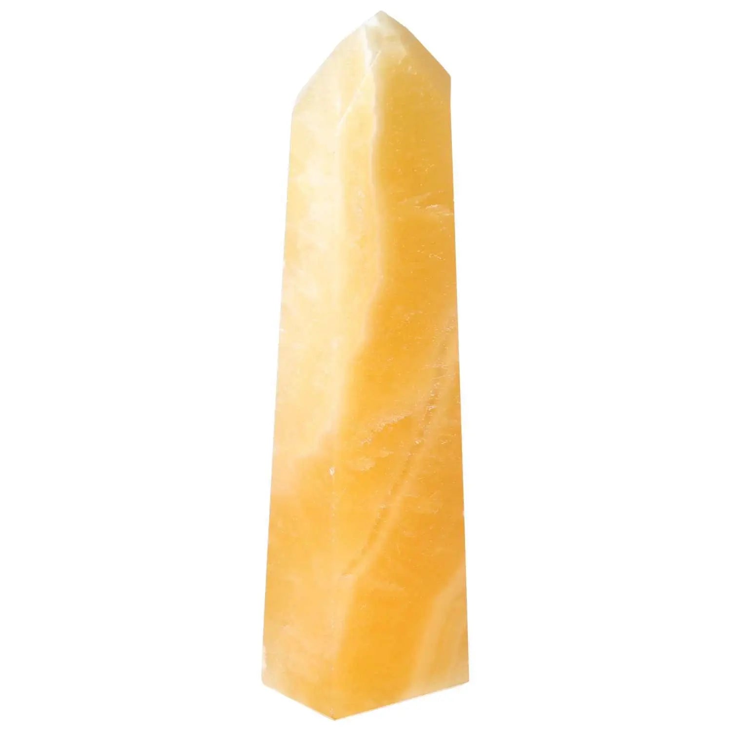 Mexican Calcite Obelisk from Sylvia Crystals, a premium stone for personal growth and spiritual clarity, enhances self-confidence.