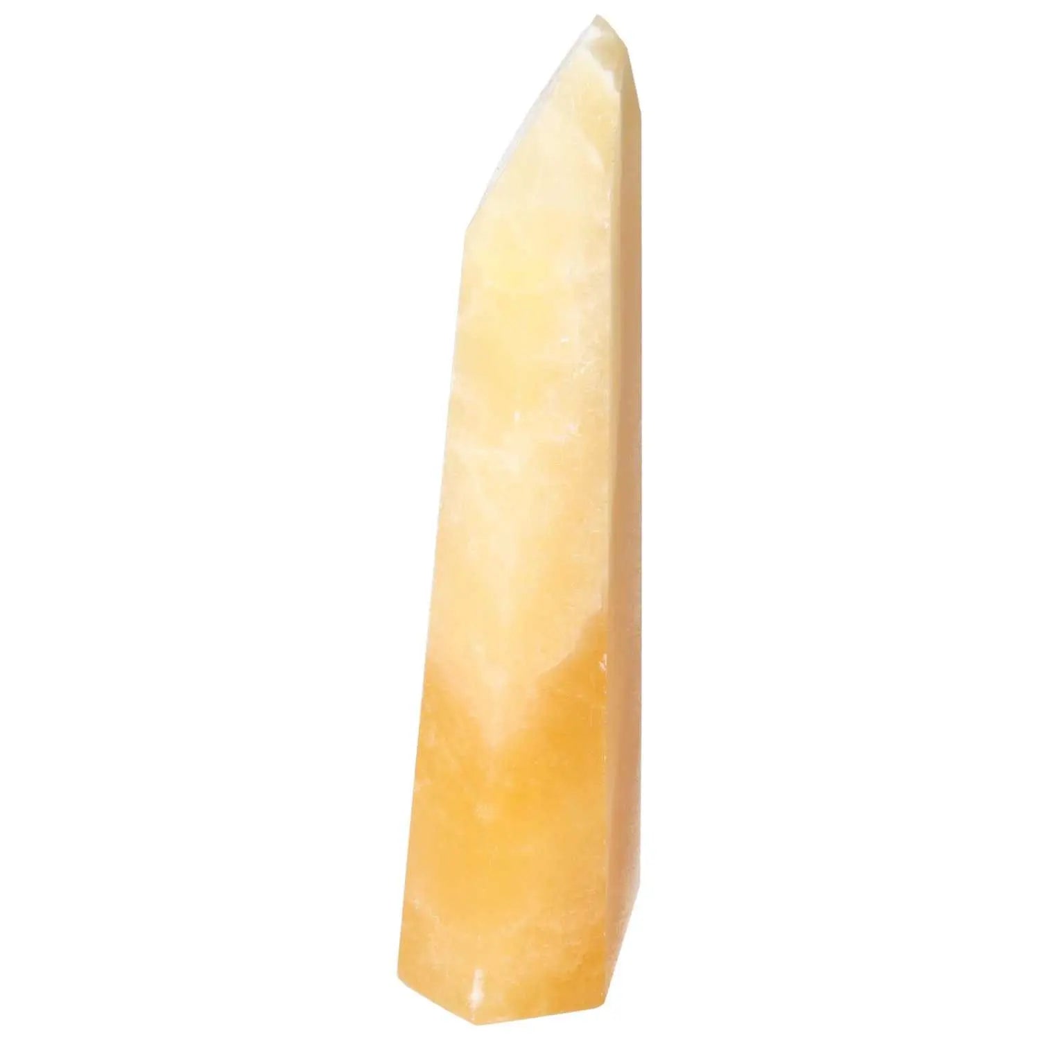 Mexican Calcite Obelisk from Sylvia Crystals, enhancing self-confidence and spiritual clarity, offering natural beauty and transformative power.
