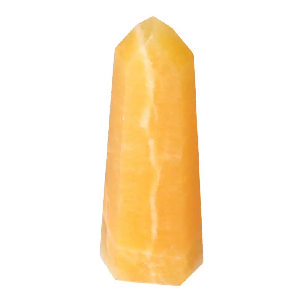 Mexican Calcite Obelisk from Sylvia Crystals, enhancing self-confidence, motivation, and personal growth.