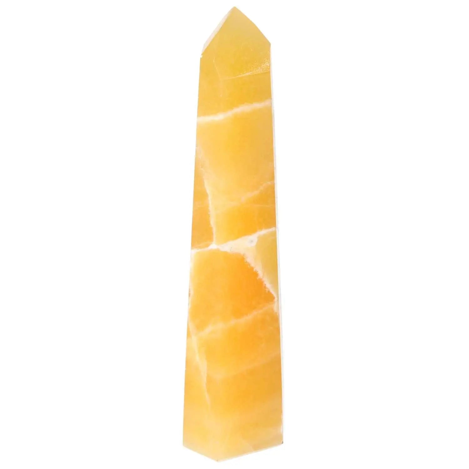 Alt Tag: Mexican Calcite Obelisk, premium spirituality stone enhancing confidence, motivation, and prosperity by Sylvia Crystals.