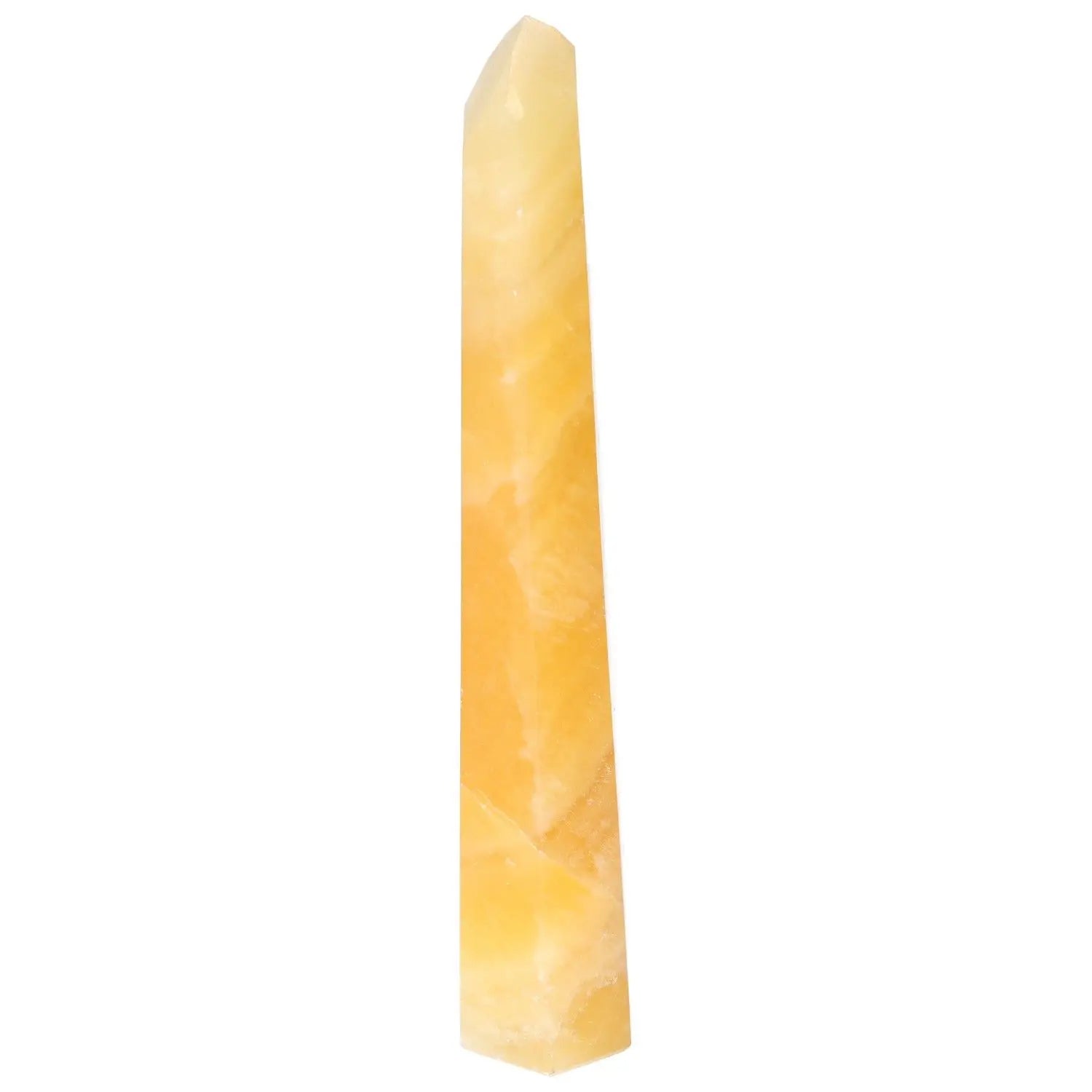 Elegant Mexican Calcite Obelisk from Sylvia Crystals, enhancing self-confidence and motivation in your space.