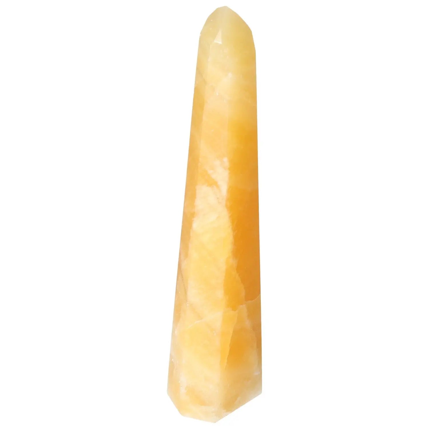 Mexican Calcite Obelisk from Sylvia Crystals, enhances elegance, self-confidence, and motivation with vibrant energy.