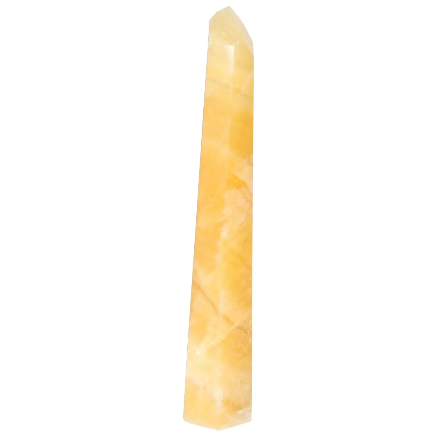 Mexican Calcite Obelisk from Sylvia Crystals, offering elegance and positive energy, enhancing confidence and motivation in any space.