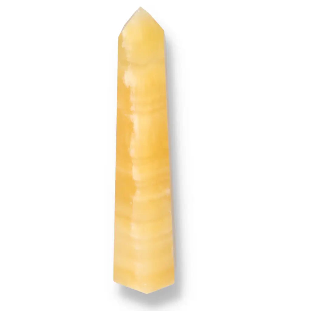 Mexican Calcite Obelisk, a premium crystal for spiritual growth, enhancing self-confidence and motivation. Ideal for personal development.