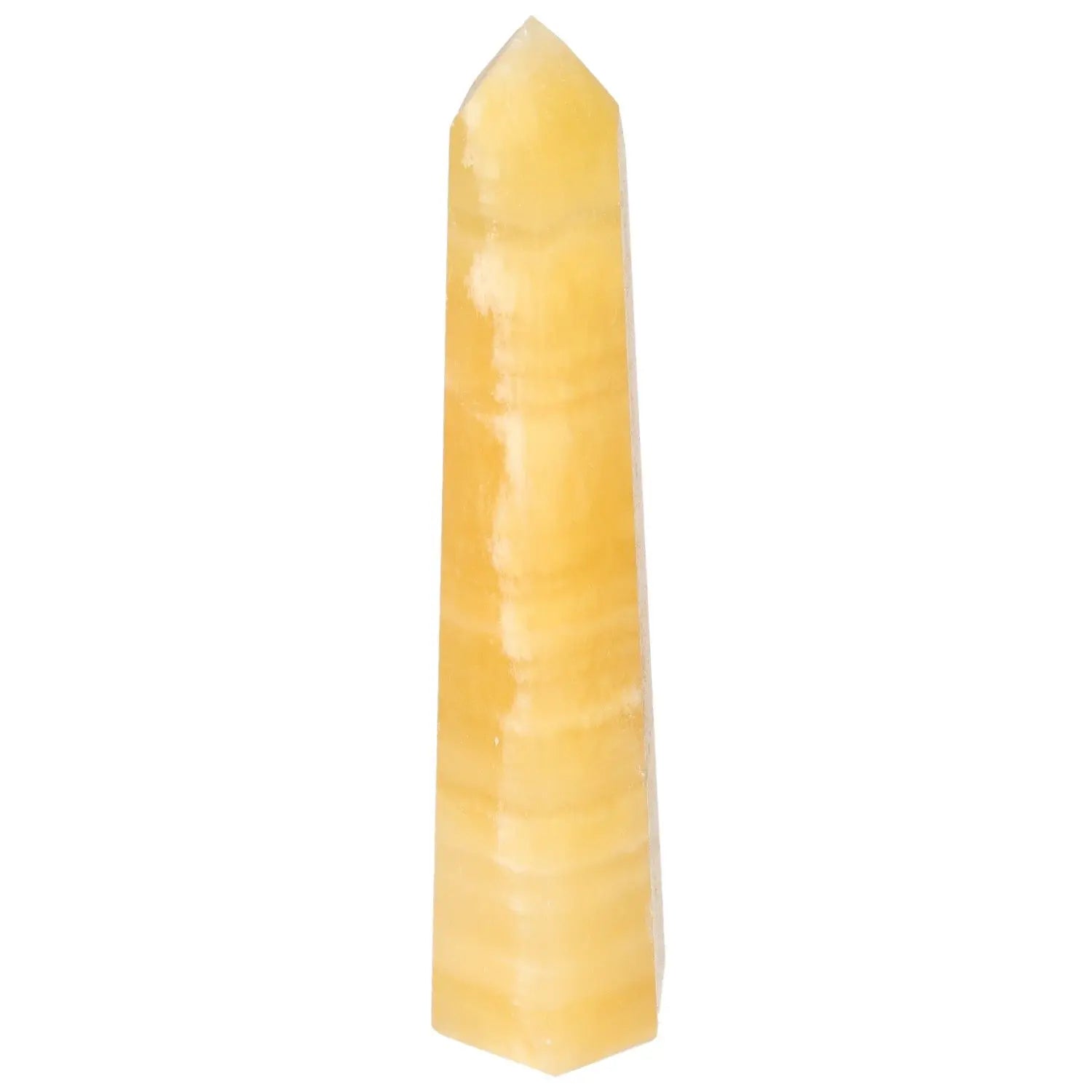 Mexican Calcite Obelisk for spiritual empowerment and personal development, offered by Sylvia Crystals.