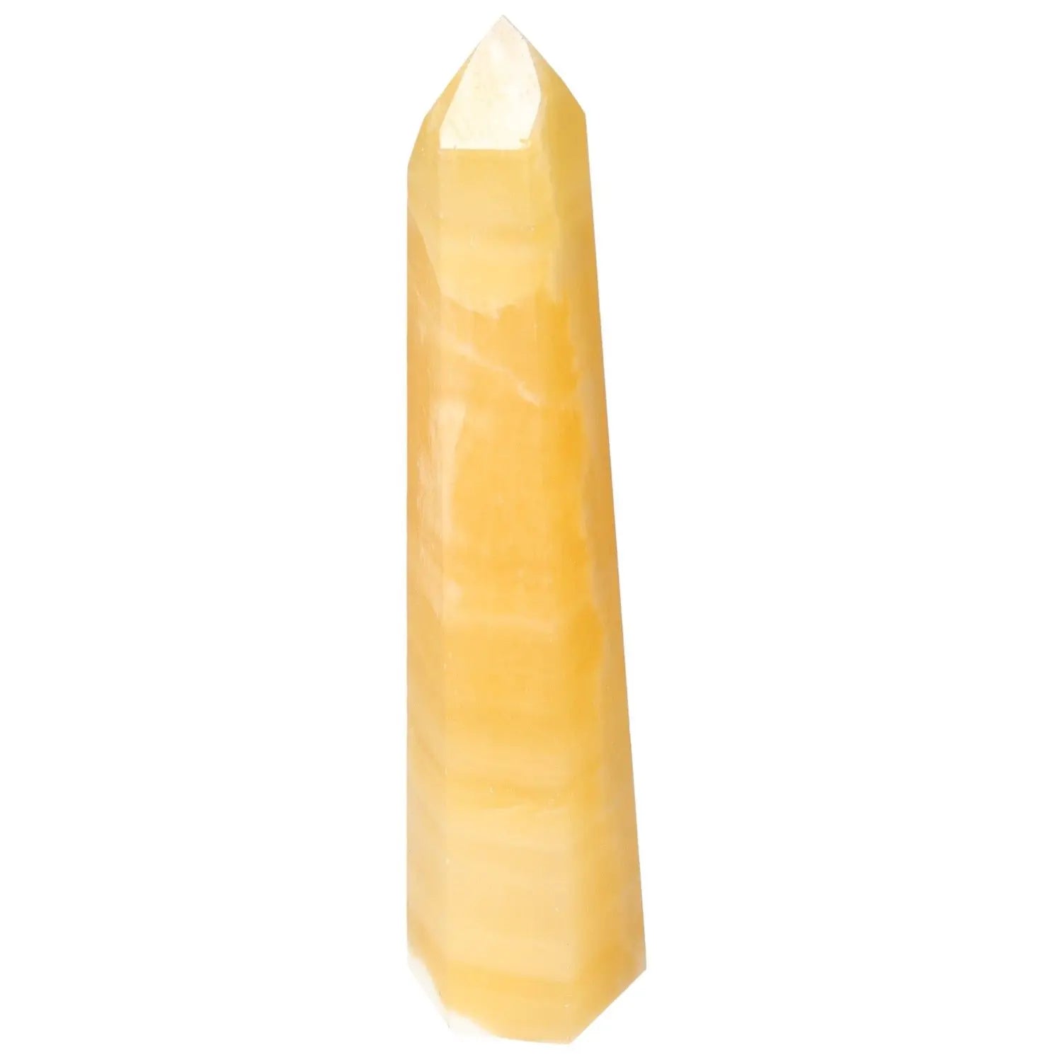 Mexican Calcite Obelisk for spiritual empowerment and personal development, displayed against a white background.