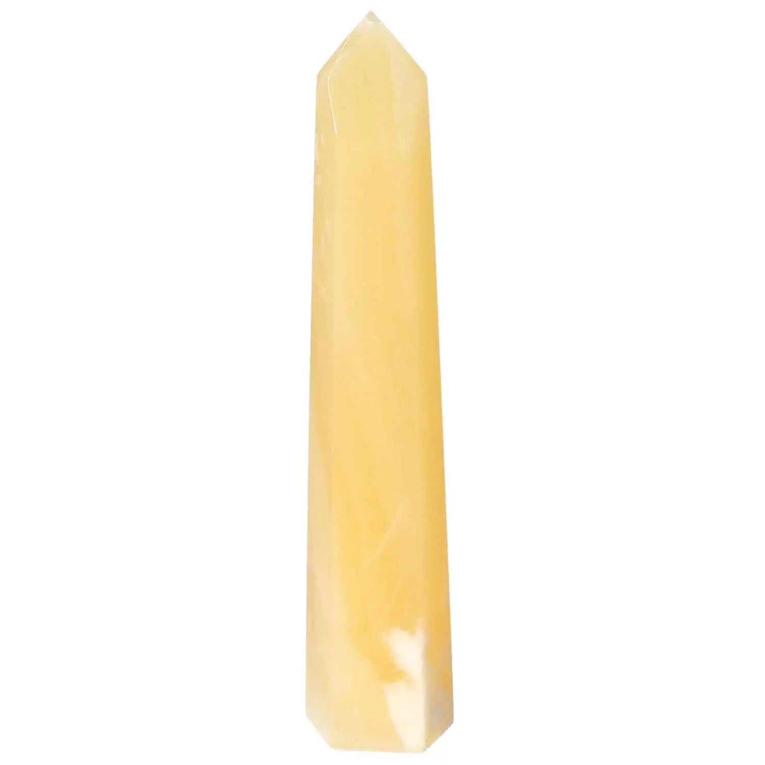 Mexican Calcite Obelisk from Sylvia Crystals, a decorative piece enhancing self-confidence and motivation.
