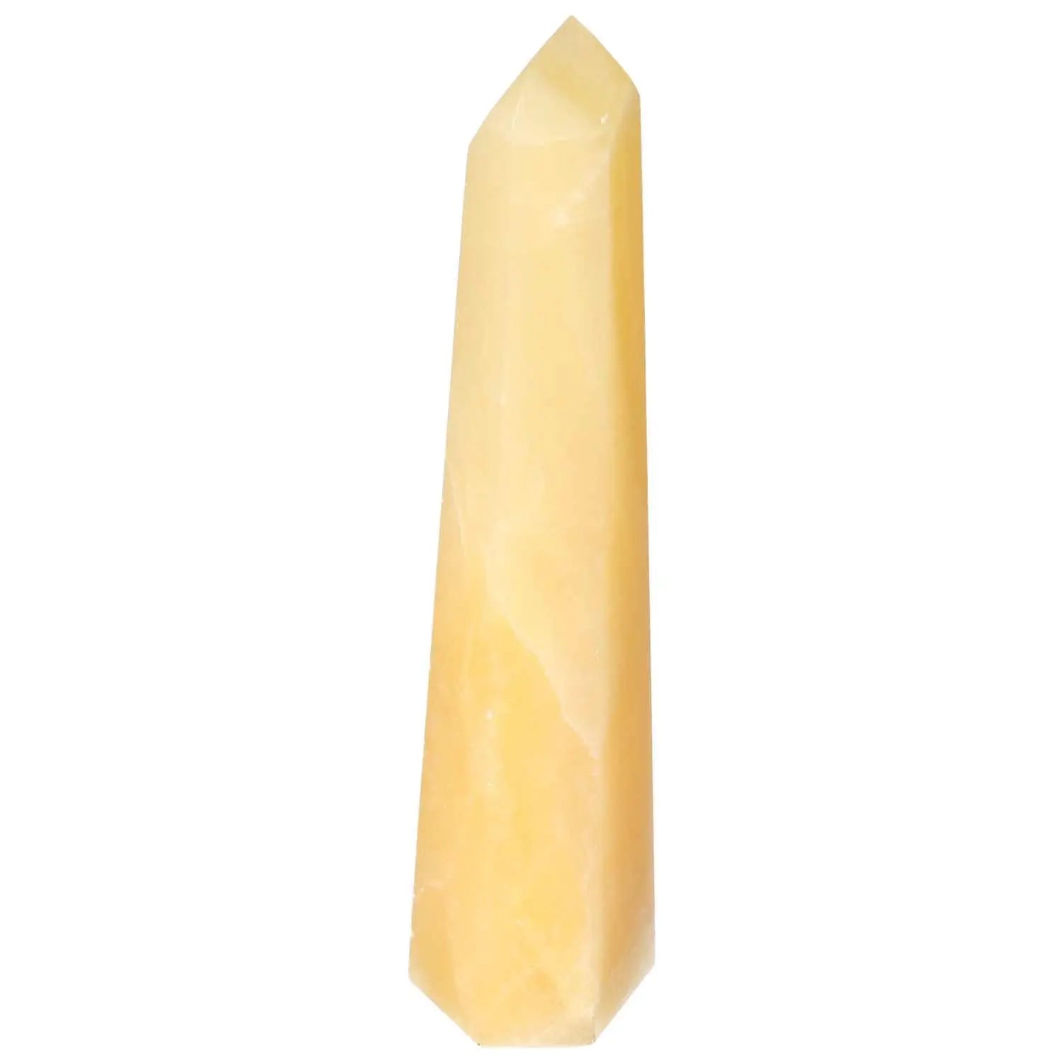 Mexican Calcite Obelisk from Sylvia Crystals, enhances spaces spiritually and visually, boosts self-confidence and motivation.