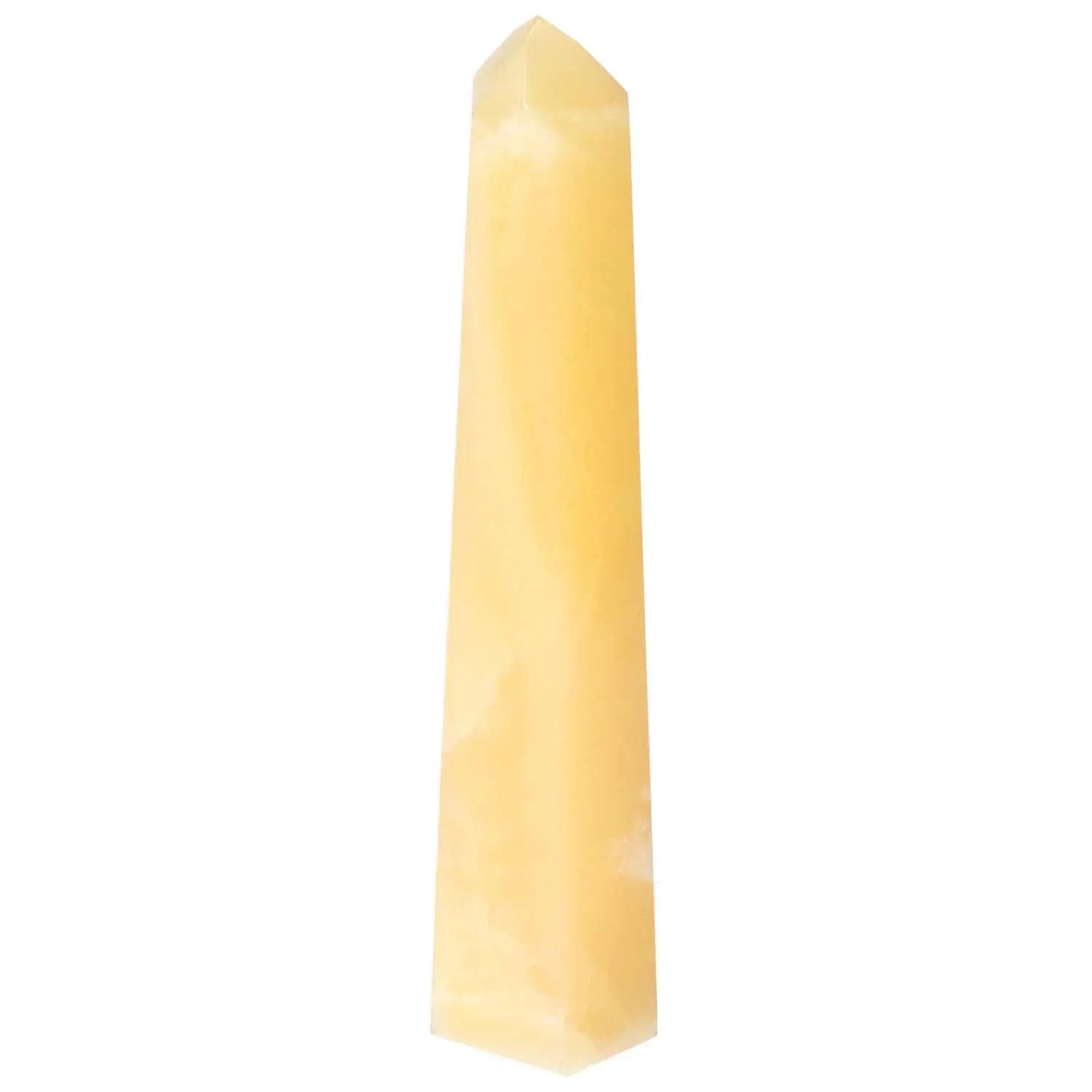 Mexican Calcite Obelisk from Sylvia Crystals, known for enhancing confidence and motivation, with a polished, elegant finish.