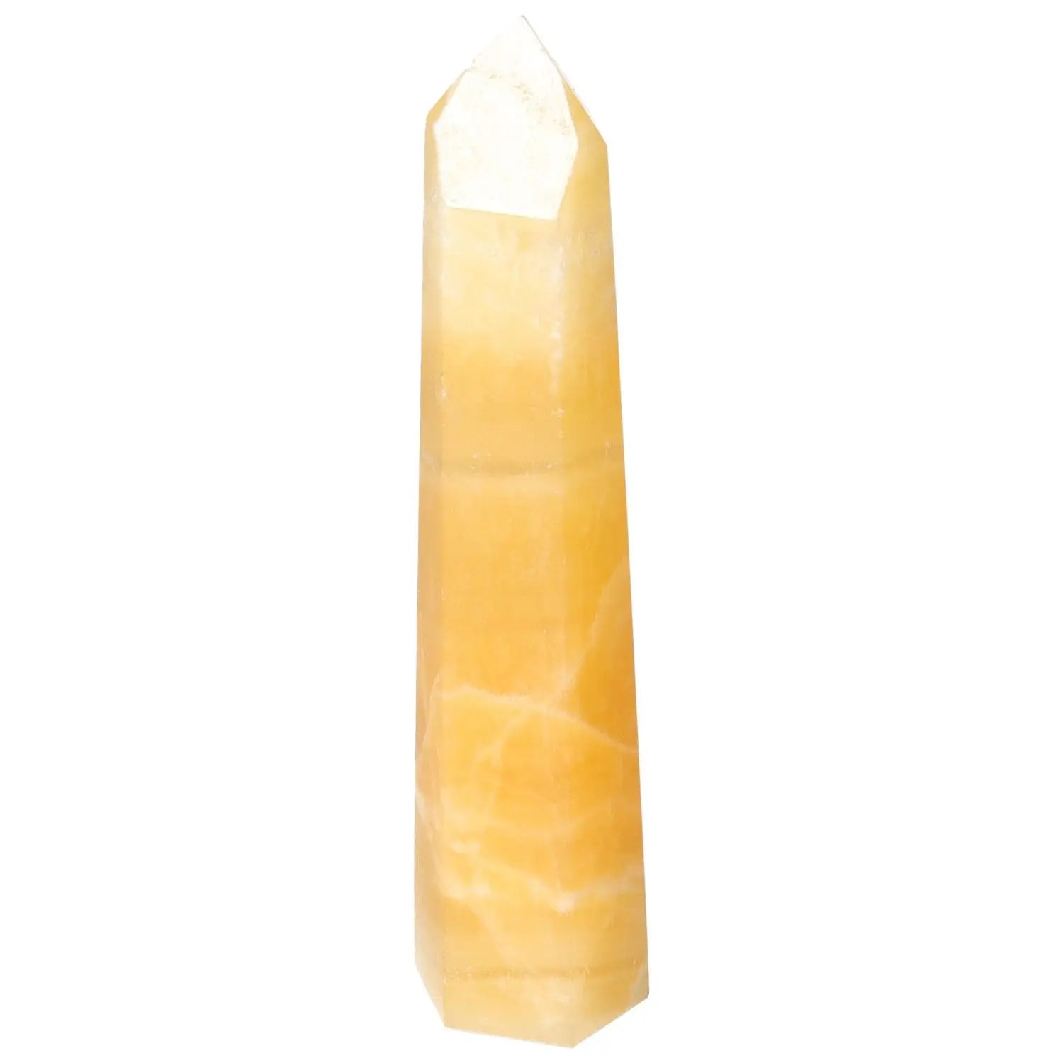 Mexican Calcite Obelisk from Sylvia Crystals, symbolizing motivation and positive energy, high-quality and authentic decorative piece.