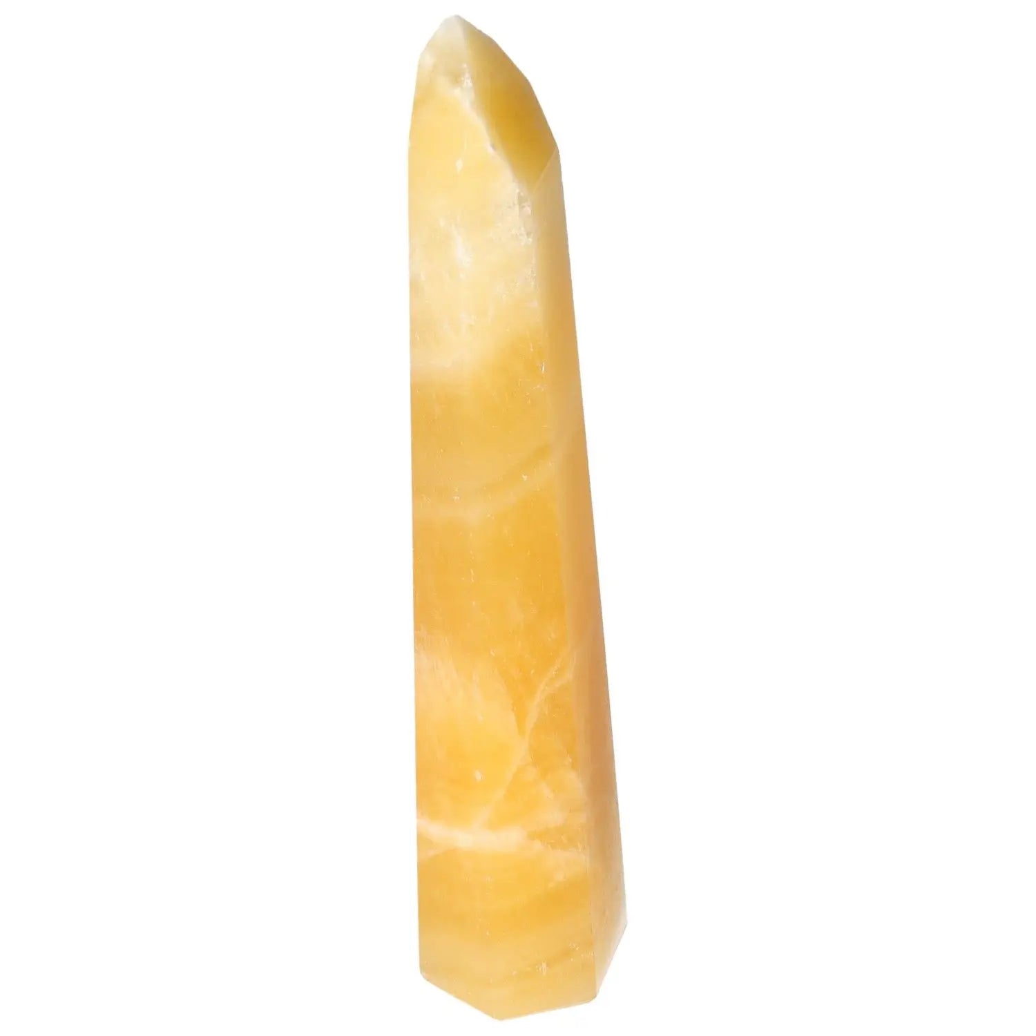 Mexican Calcite Obelisk from Sylvia Crystals, symbolizing motivation and positive energy in premium quality.