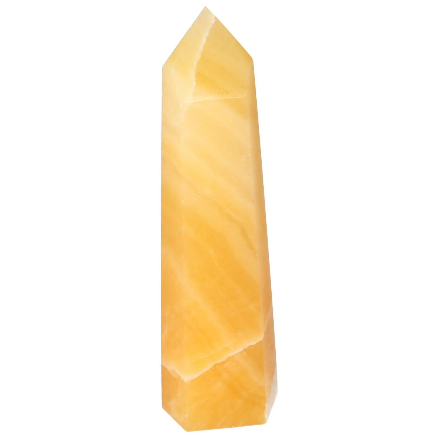 Mexican Calcite Obelisk from Sylvia Crystals, enhancing energy and motivation, handcrafted for concentration and memory boost.