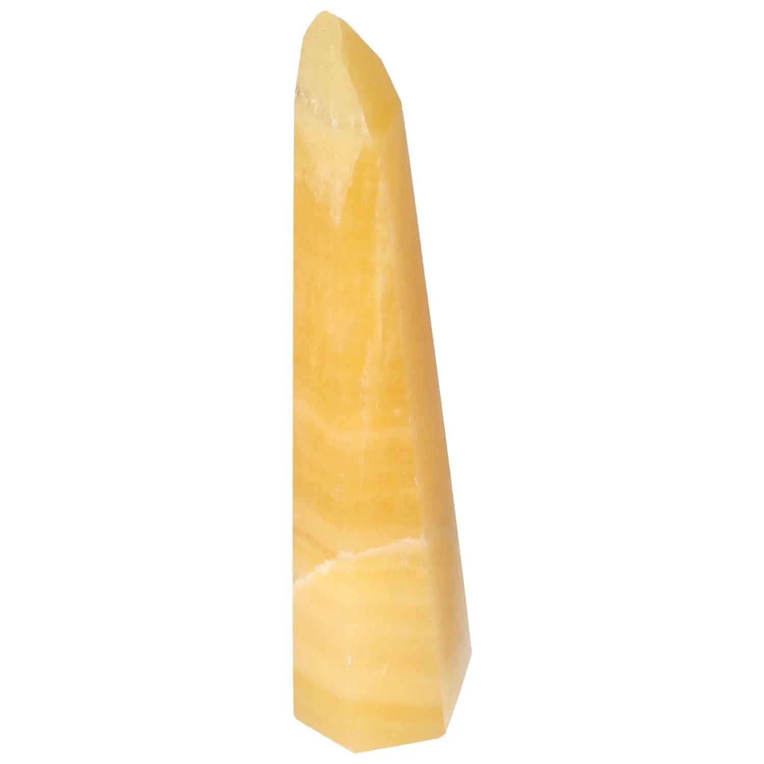 Mexican Calcite Obelisk from Sylvia Crystals, symbolizing positivity and inspiration.