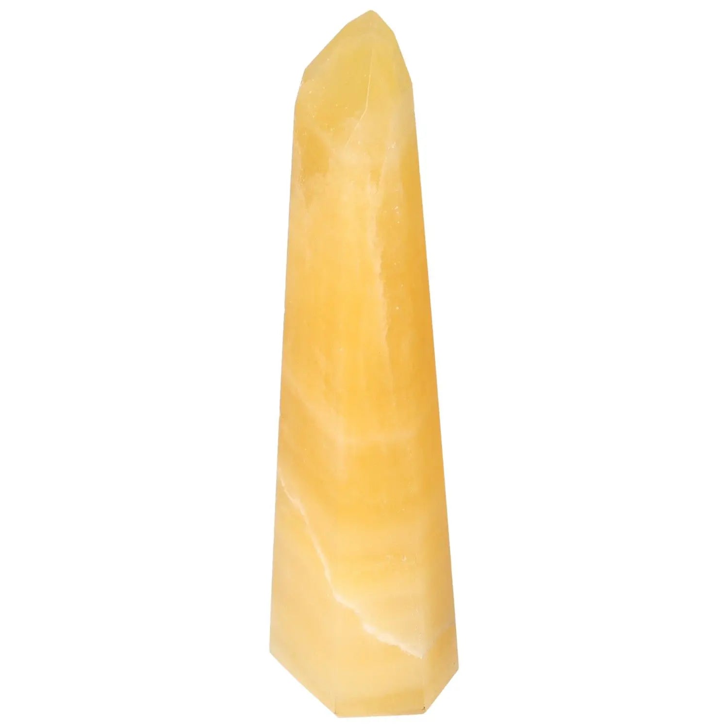 Mexican Calcite Obelisk from Sylvia Crystals, symbolizing positivity and inspiration, renowned for boosting self-confidence.