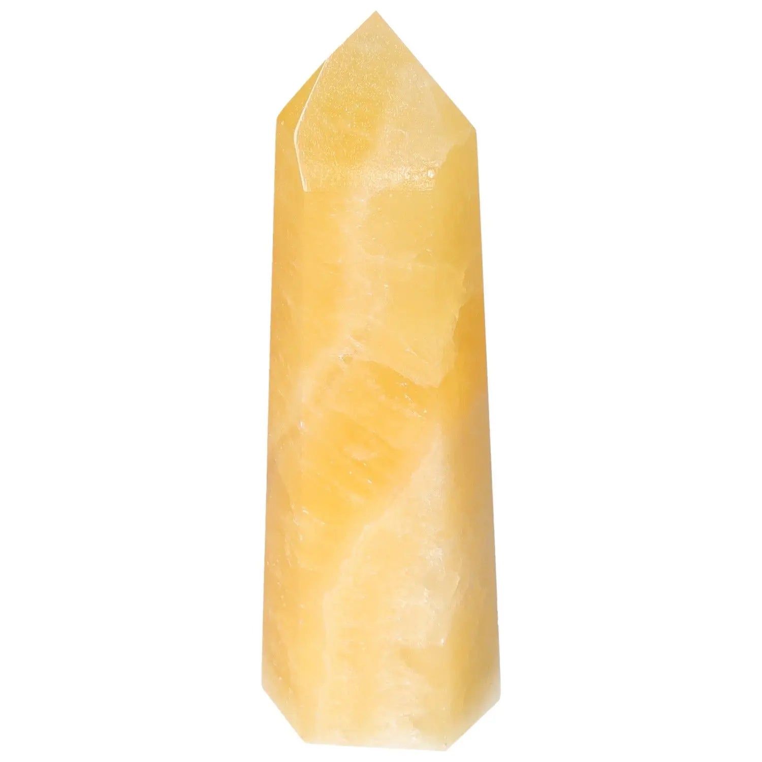 Elegant Mexican Calcite Obelisk from Sylvia Crystals, enhancing energy transformation and spiritual elegance.