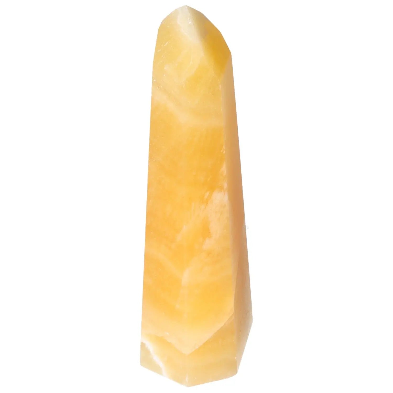 Mexican Calcite Obelisk from Sylvia Crystals enhancing positivity and self-confidence, featuring premium craftsmanship.