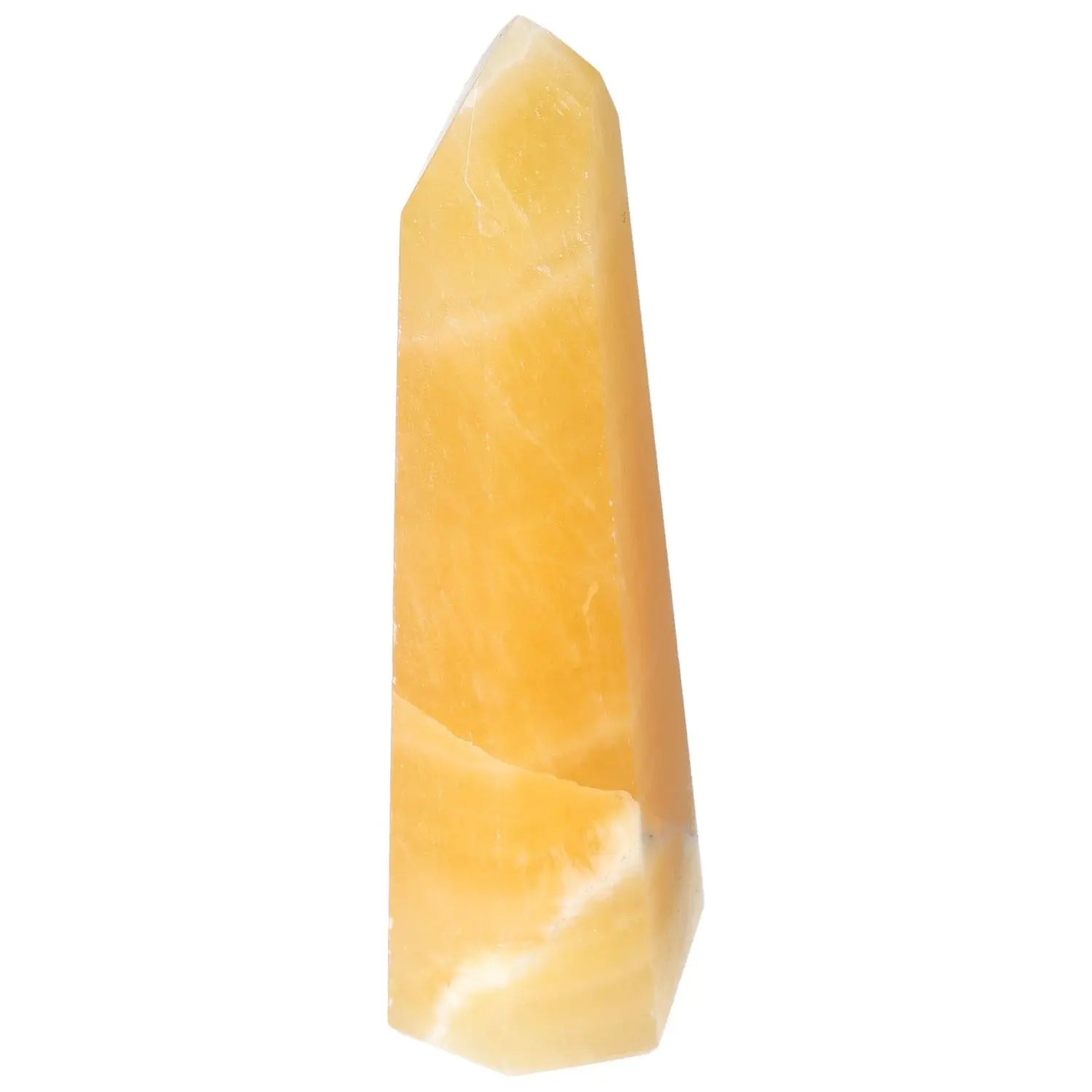 Mexican Calcite Obelisk from Sylvia Crystals, enhancing positivity and motivation, ideal for boosting self-confidence.