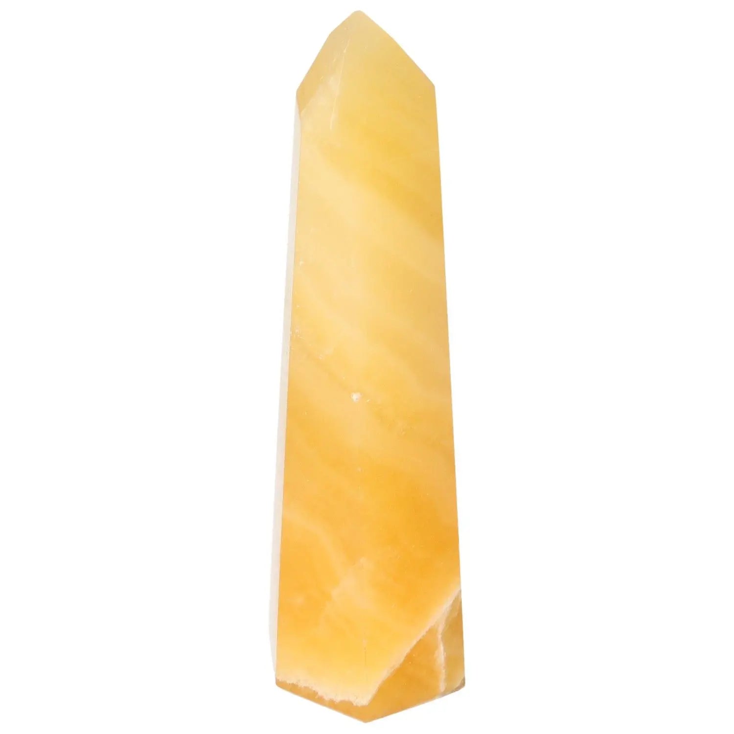 Elegant Mexican Calcite Obelisk from Sylvia Crystals, enhancing confidence and motivation with premium quality and spiritual benefits.