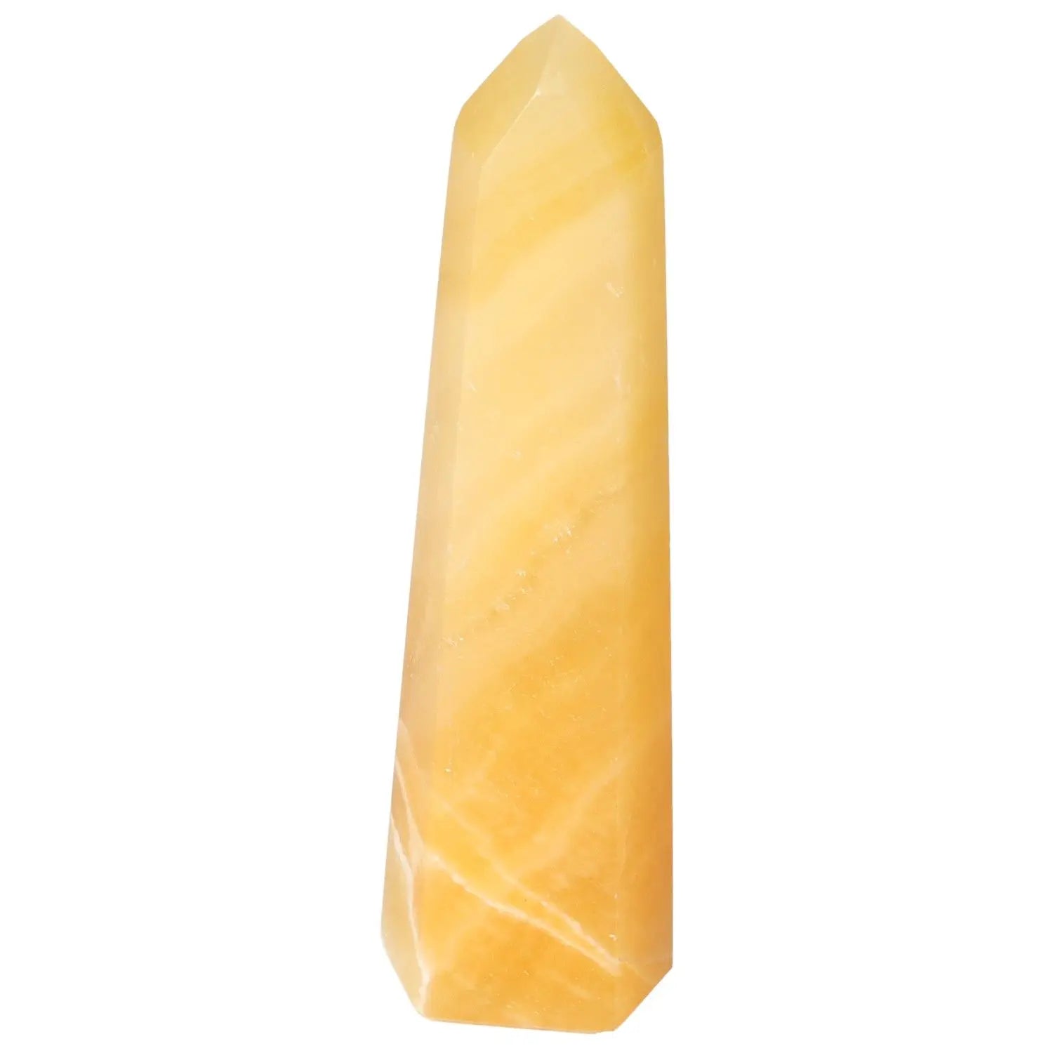 Luxurious Mexican Calcite Obelisk from Sylvia Crystals, enhancing self-confidence and motivation for students and professionals.