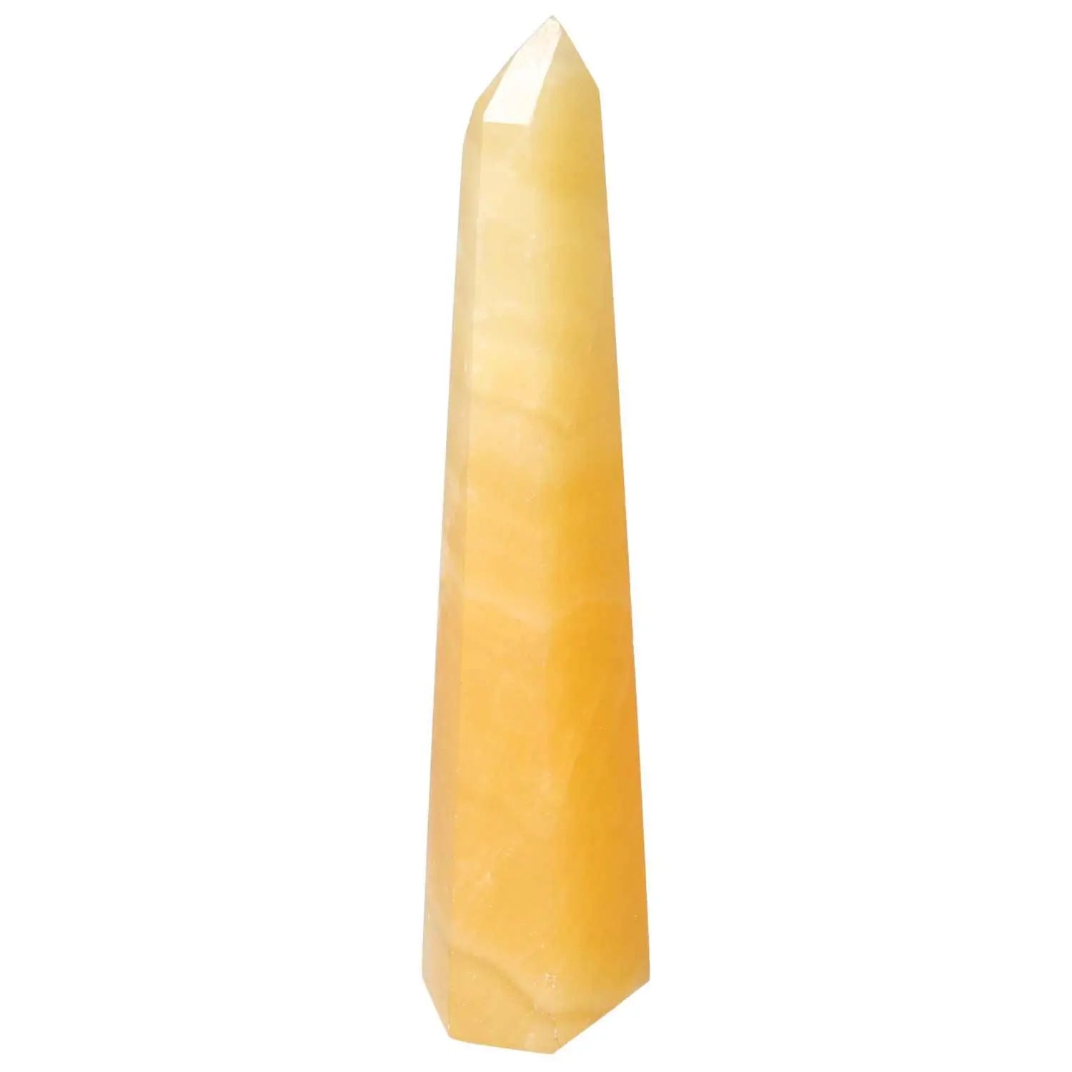 Yellow Mexican Calcite Obelisk for self-confidence and goal achievement, crafted by Sylvia Crystals.