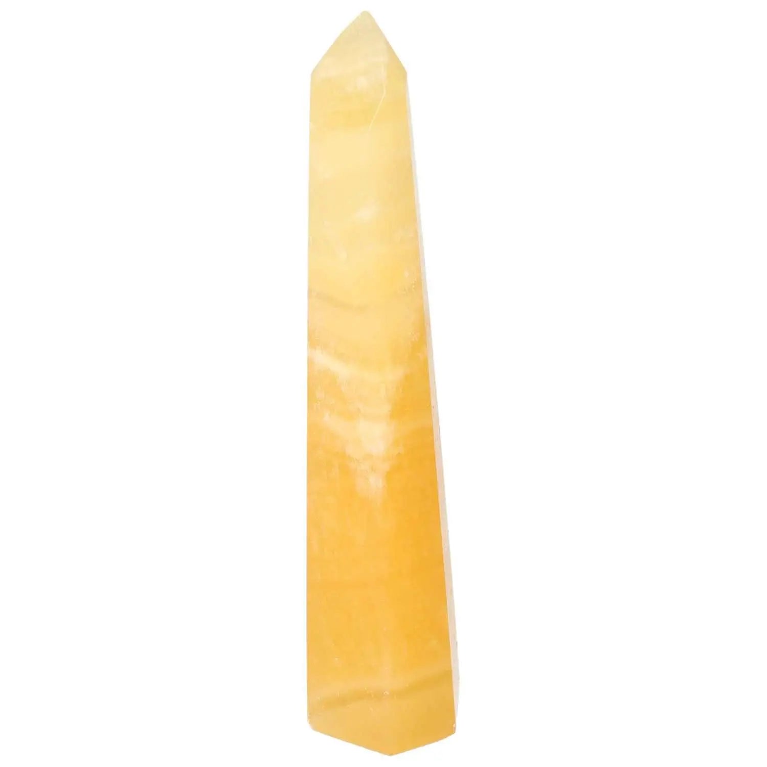 Mexican Calcite Obelisk by Sylvia Crystals, enhances confidence and motivation, premium decorative crystal, yellow calcite stone.