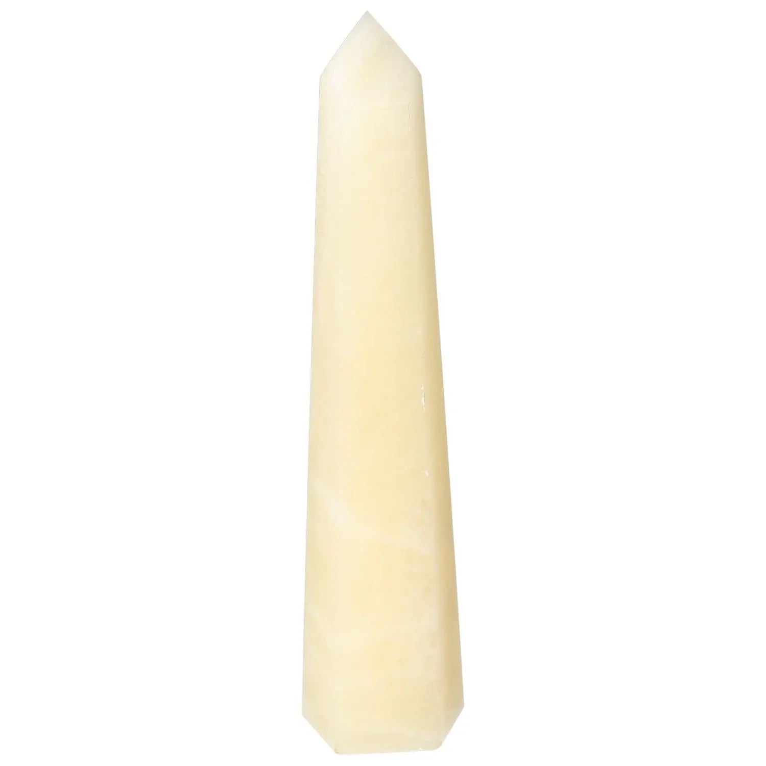 Mexican Calcite Obelisk by Sylvia Crystals, exuding luxury and spiritual harmony for self-confidence and personal growth.
