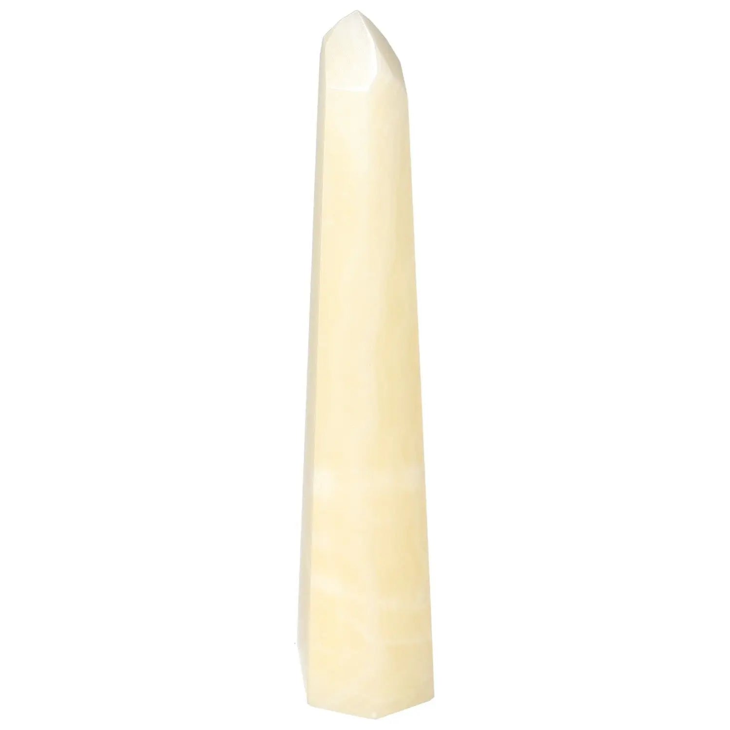 Mexican Calcite Obelisk by Sylvia Crystals, a handpicked stone enhancing spiritual harmony and positive energy in ivory sheen.