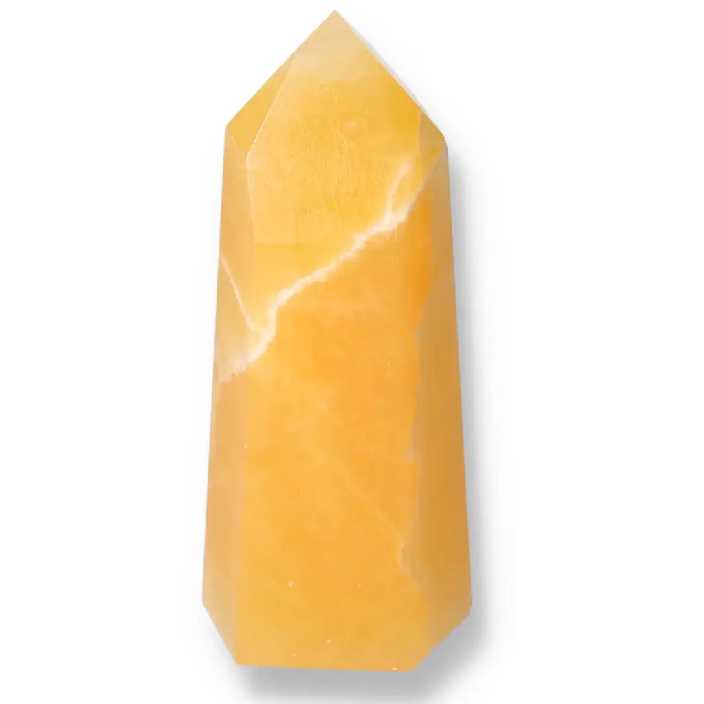 Premium Mexican Calcite Obelisk by Sylvia Crystals, enhancing self-confidence and motivation for personal development.