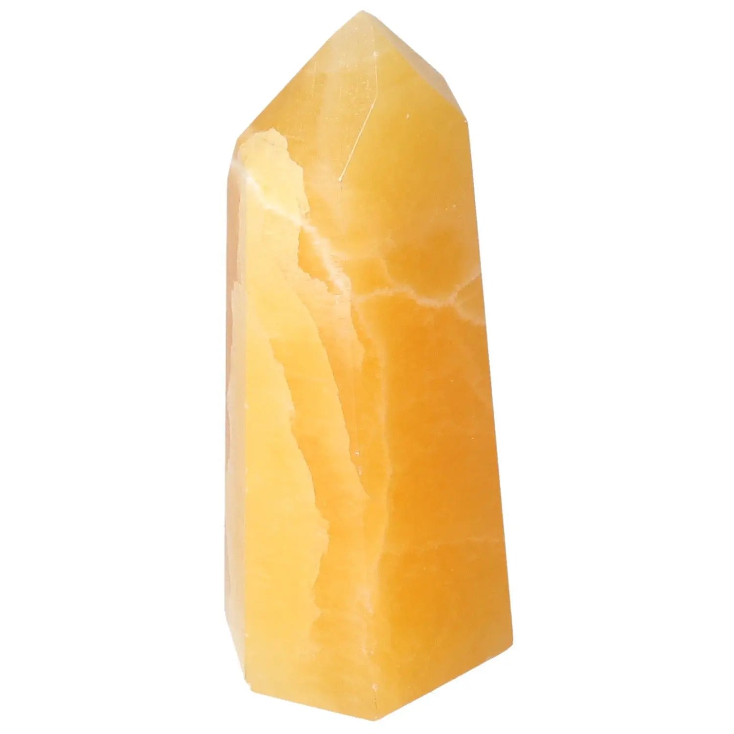 Mexican Calcite Obelisk from Sylvia Crystals, designed for enhancing self-confidence and motivation. Premium crystal for personal growth.