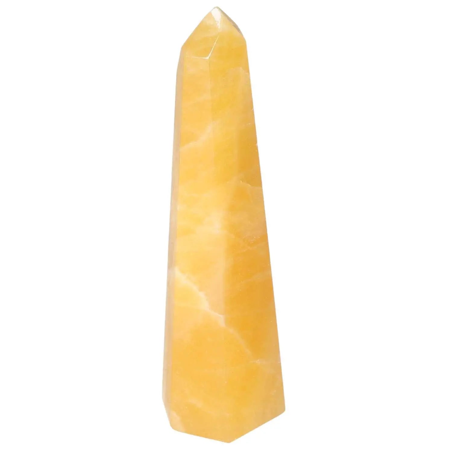 Elegant Mexican Calcite Obelisk from Sylvia Crystals, showcasing premium quality and handpicked beauty for aesthetic enhancement.