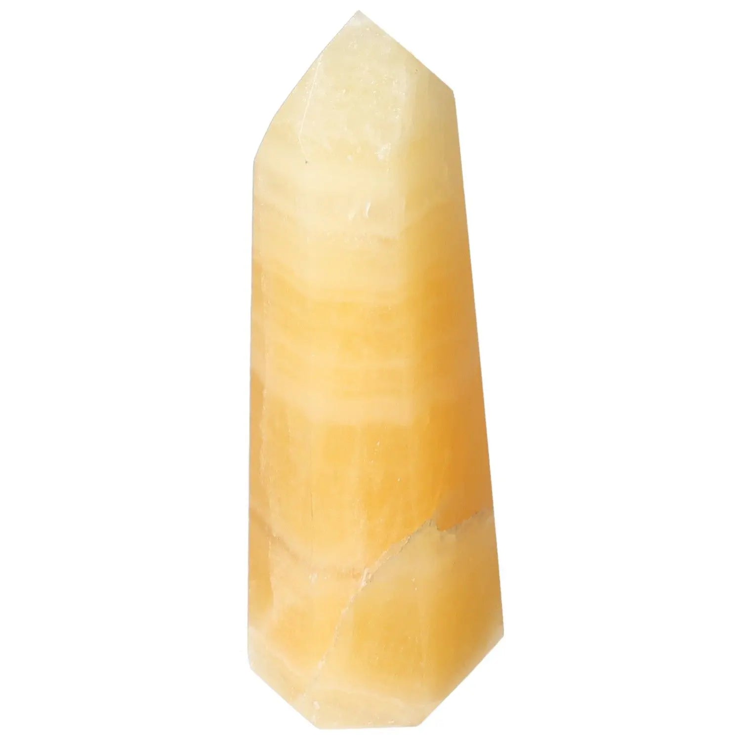 Mexican Calcite Obelisk from Sylvia Crystals, enhancing elegance, self-confidence, and spiritual growth.