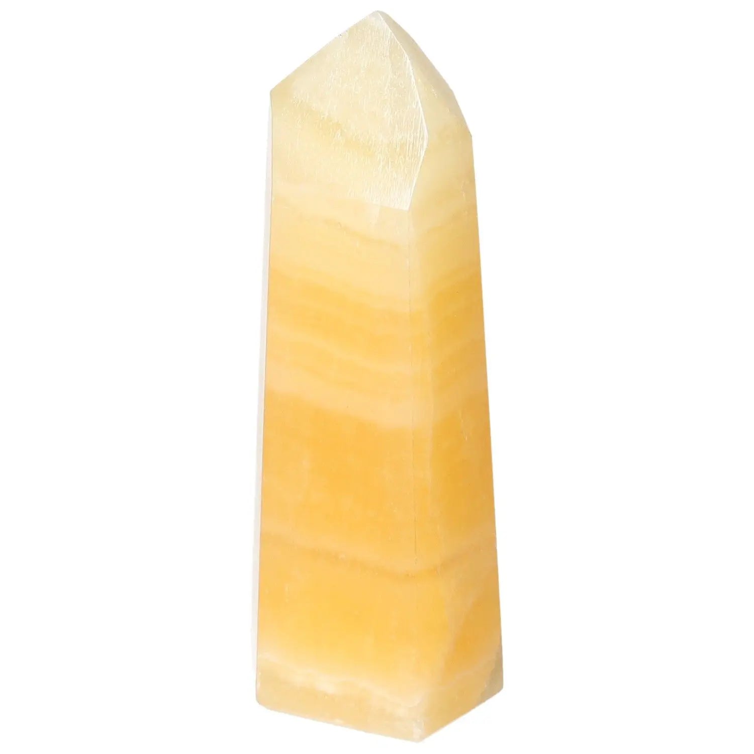 Mexican Calcite Obelisk from Sylvia Crystals, a luxurious stone for self-confidence and personal growth, radiating positive energy.