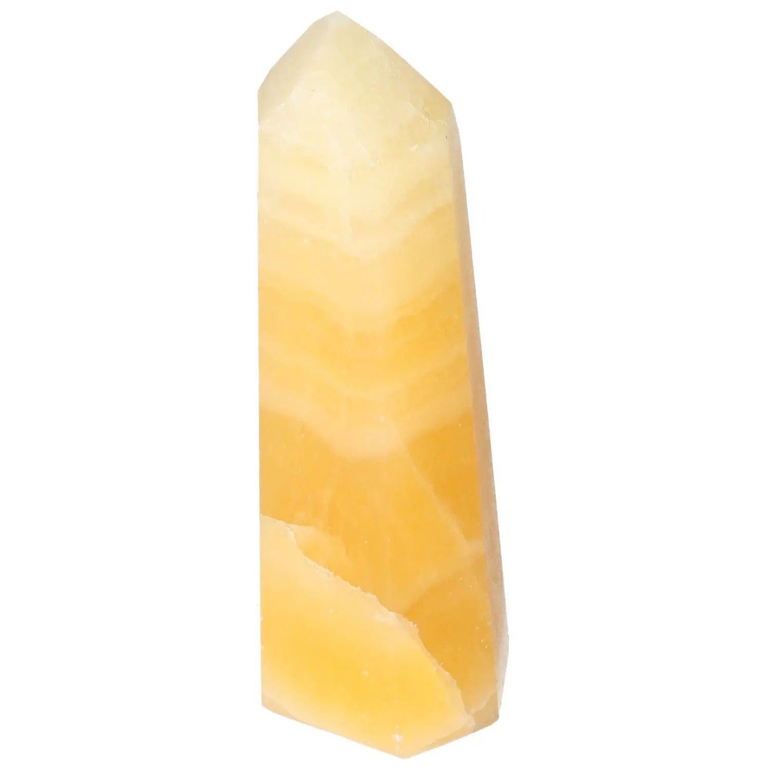 Elegant Mexican Calcite Obelisk from Sylvia Crystals, enhancing self-confidence and motivation, perfect for personal growth and spirituality.