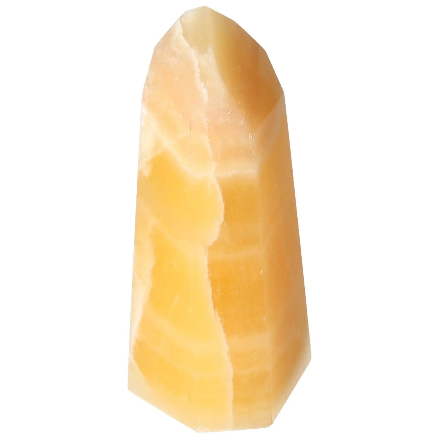 Mexican Calcite Obelisk by Sylvia Crystals, enhancing spiritual awakening, self-confidence, and positive energy.
